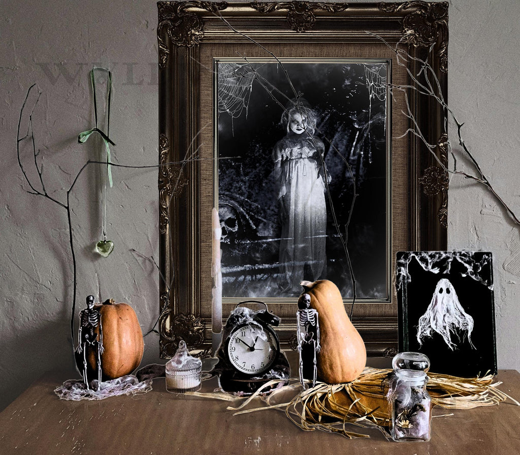 Haunted Doll Art Print: Eerie Gothic Halloween Decor