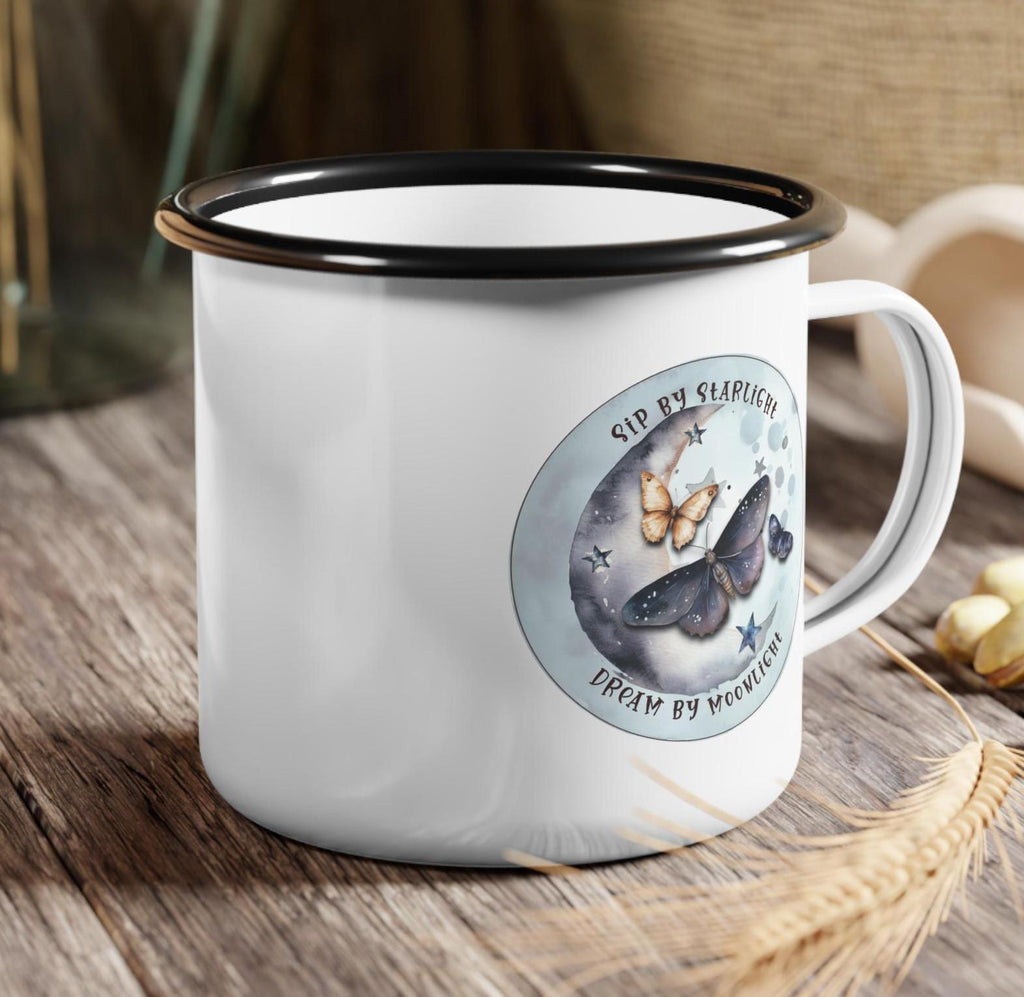 Moonlit Moth Enamel Camp Cup: 12oz Outdoor Mug