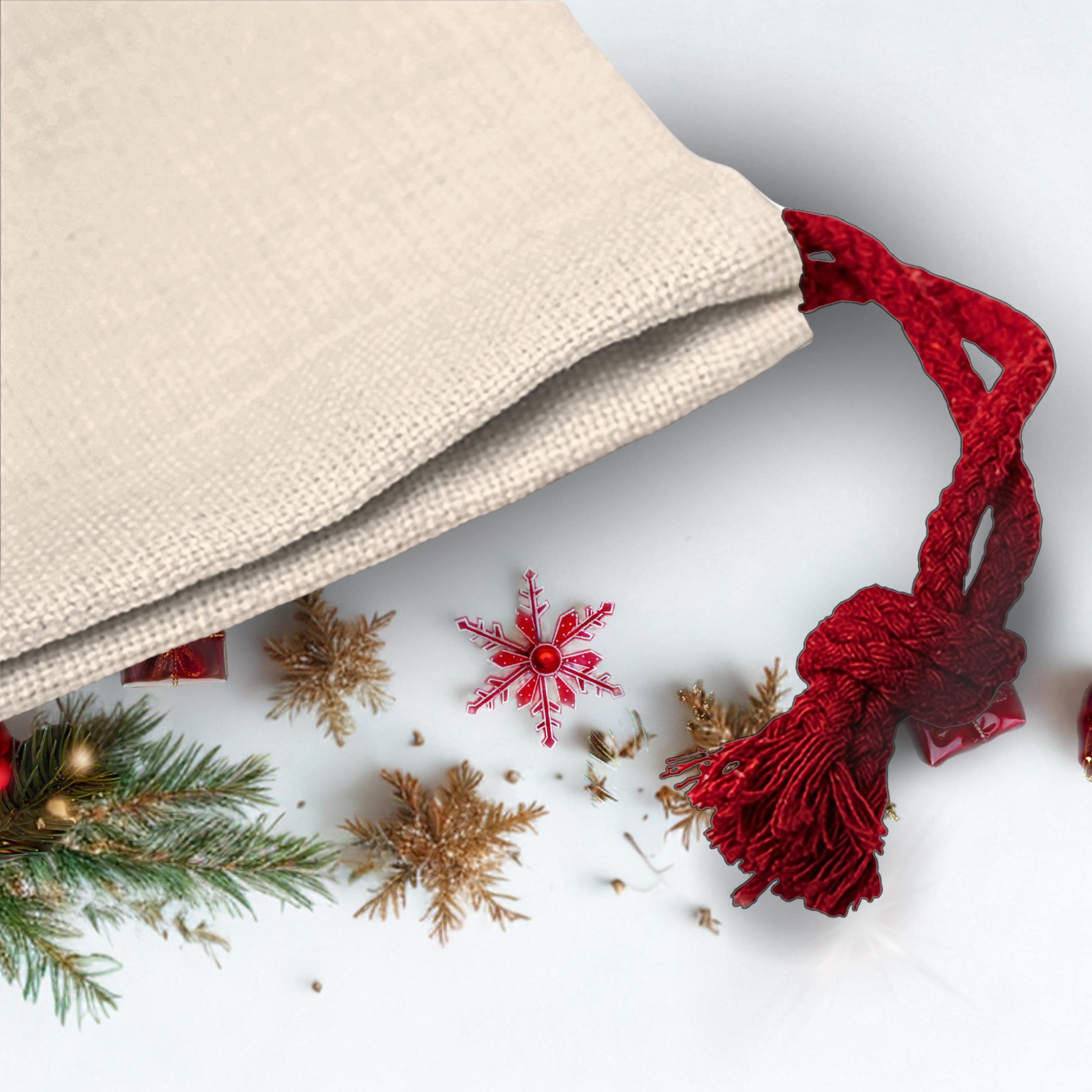 Winter Woodland Birds Reusable Gift Bag | Large Fabric Drawstring Christmas Bag (19.7 x 26 in)