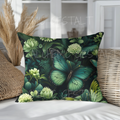 Botany of Wings Faux Suede Pillow: Green floral accent cushion, perfect for cozy living rooms. Ideal for nature lovers & forest-inspired decor!