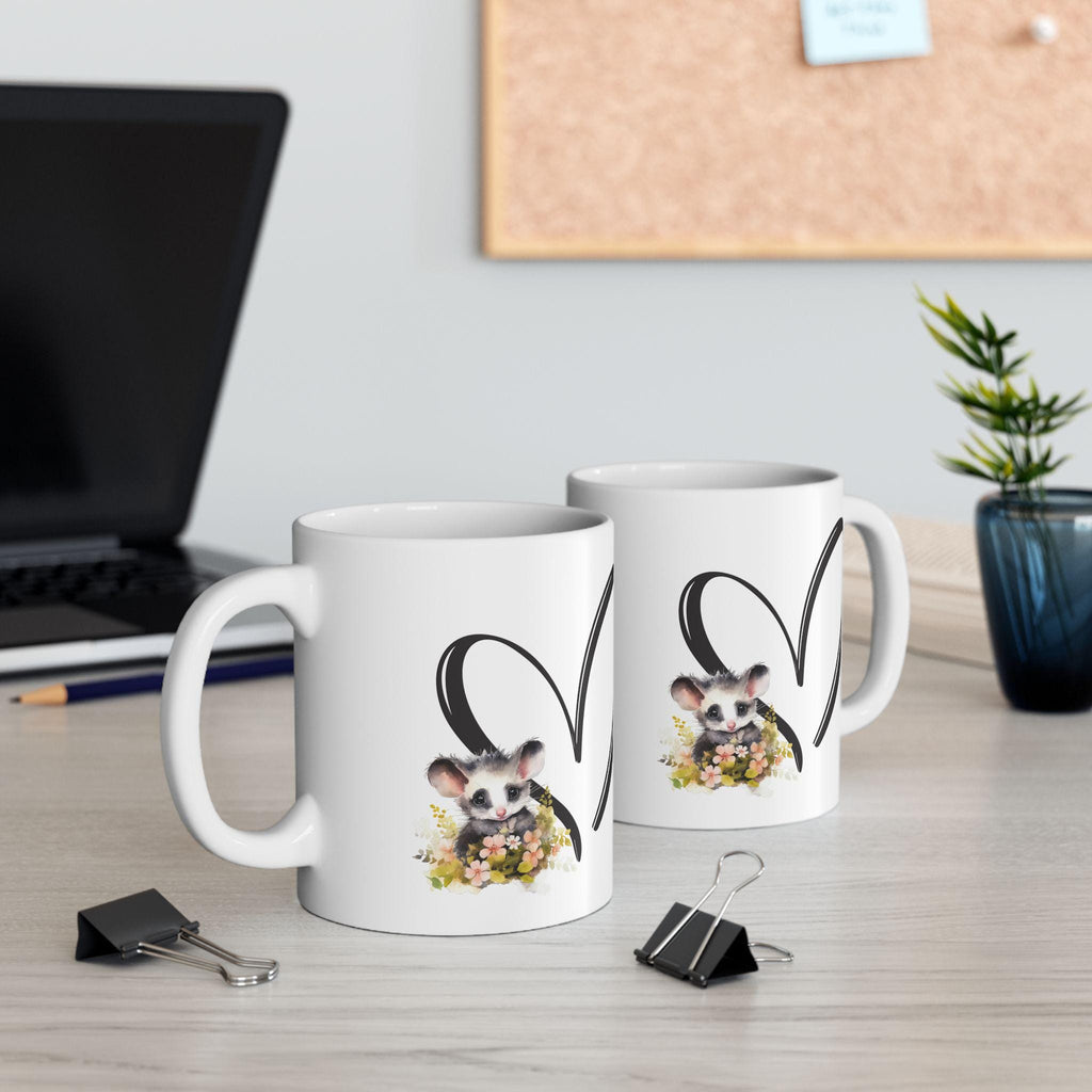 Opossum Floral Heart Ceramic Mug - Wildlife Lover Gift