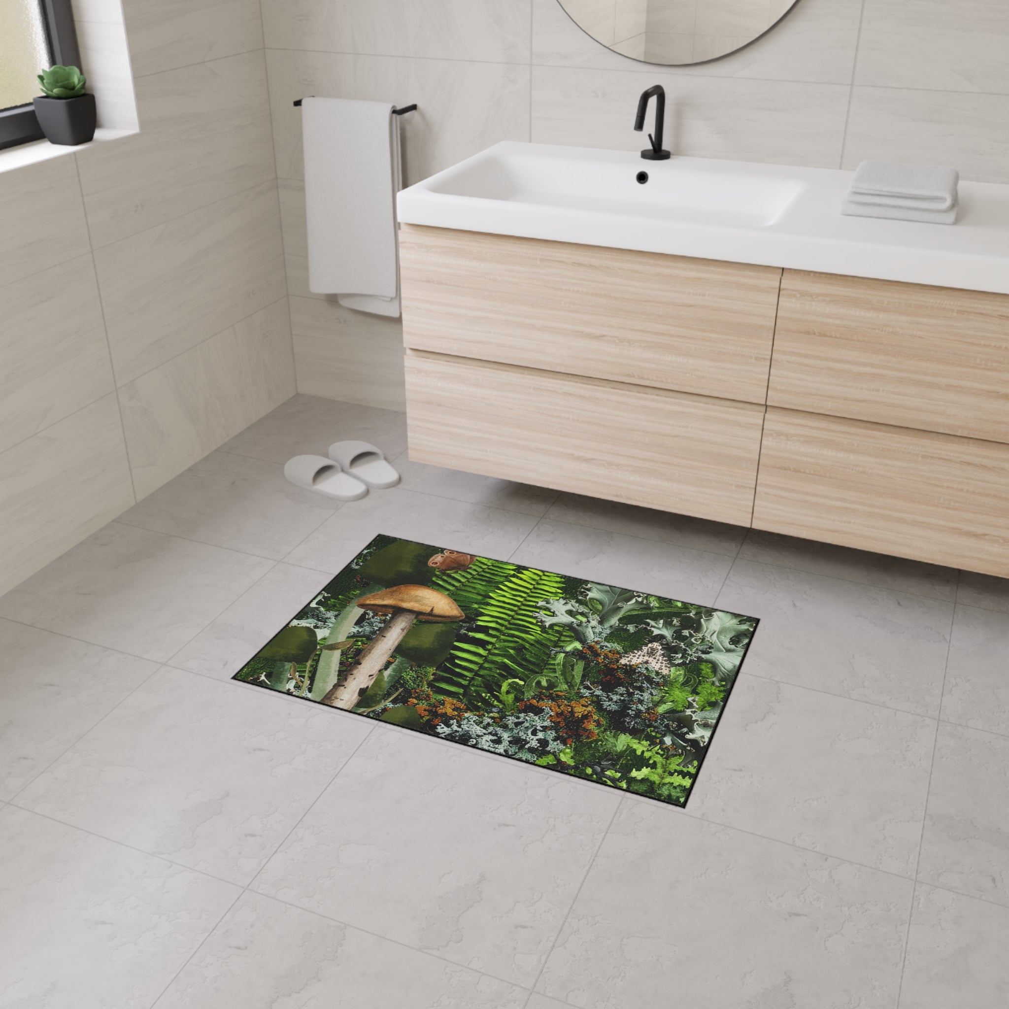 Mushroom Forest Floor Mat | Ferns Moss Lichen Nature Doormat