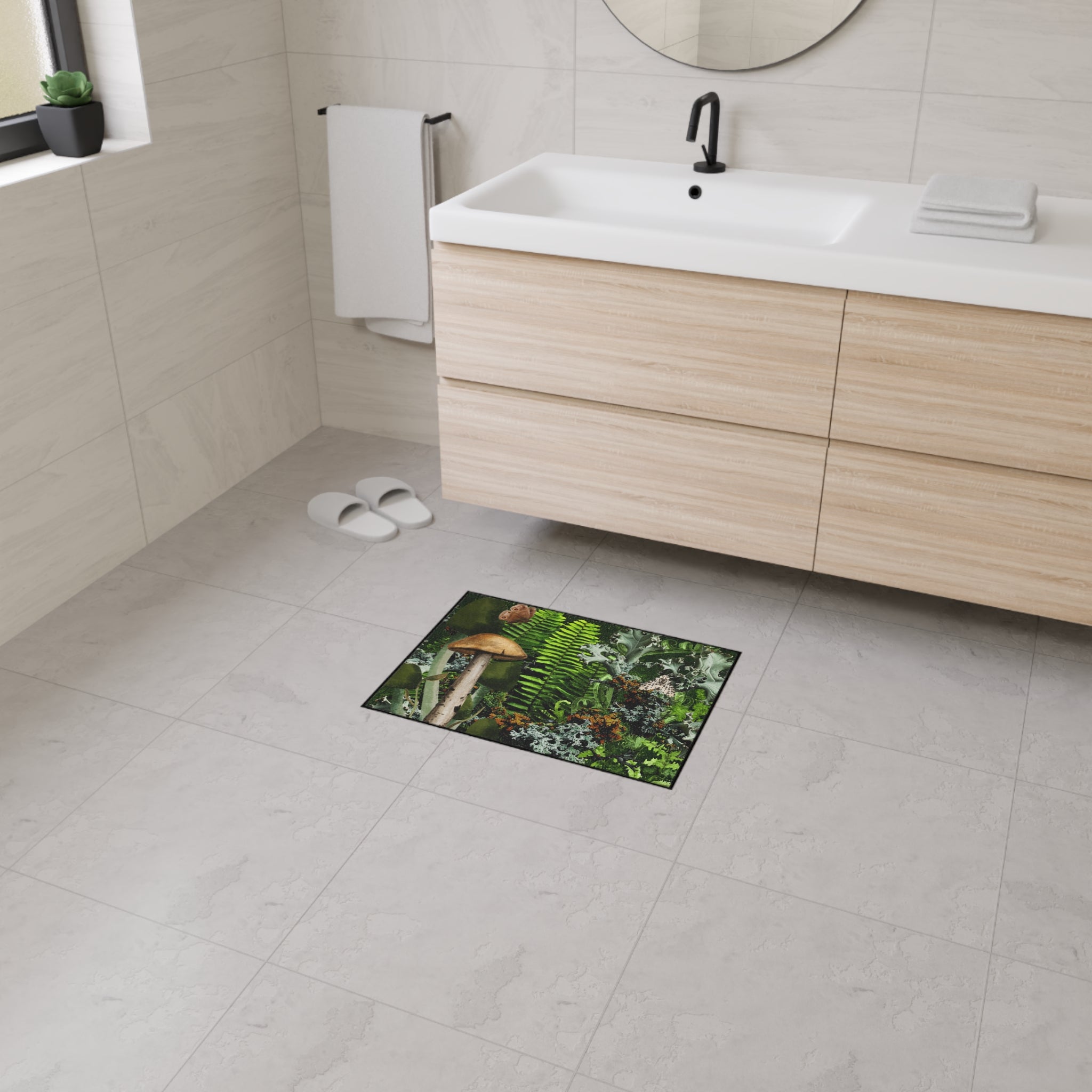 Mushroom Forest Floor Mat | Ferns Moss Lichen Nature Doormat