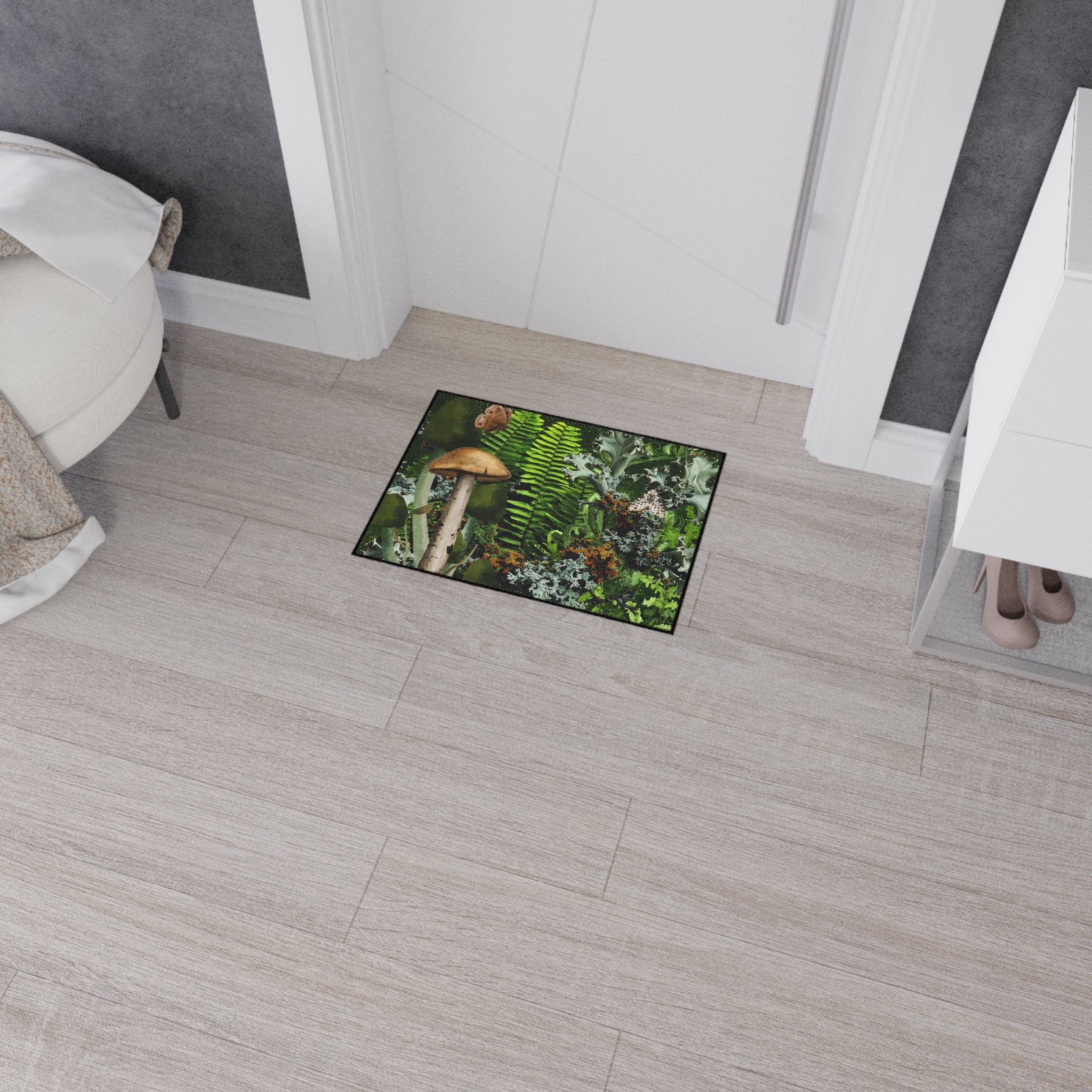 Mushroom Forest Floor Mat | Ferns Moss Lichen Nature Doormat