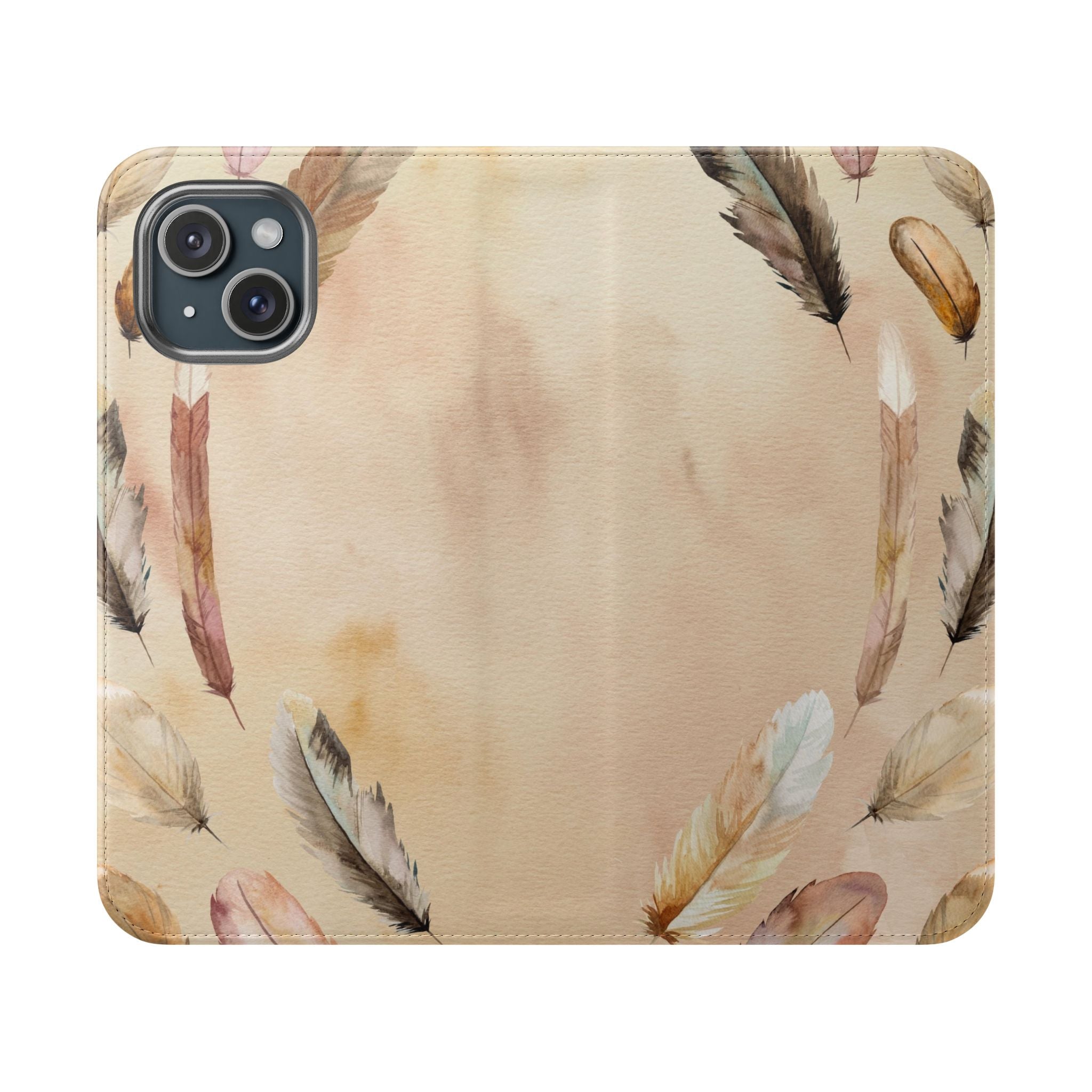 Feathers Flip Case, Phone Case, Protective Cover, Faux Leather Stand Feature Card & Cash Storage, Vibrant Colors, Stylish and Practical