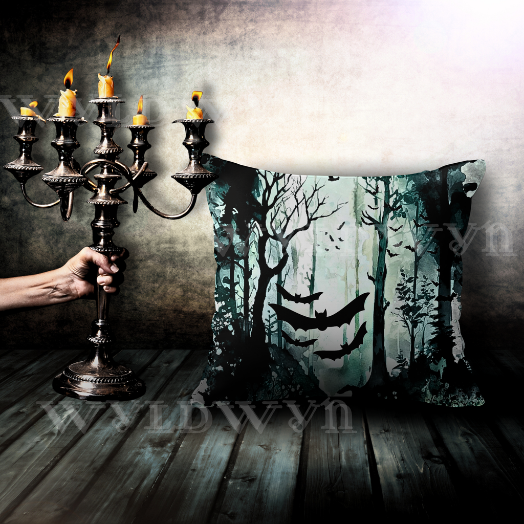 Gothic Bat Forest Faux Suede Pillow