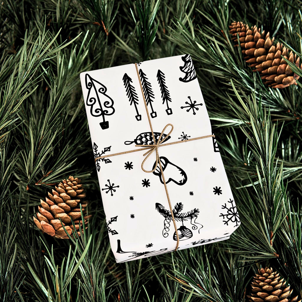Christmas Doodle Wrapping Paper | Holiday Gift Wrap Roll