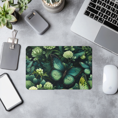 Botany of Wings Emerald Desk Mat: Vibrant neoprene mat in 3 sizes, Dark Butterfly Print