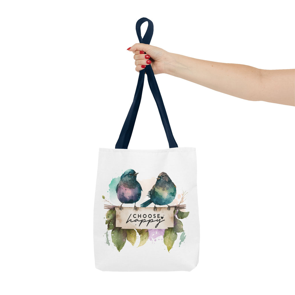 Cheerful Bird Design Tote Bag - Choose Happy Watercolor Print - 3 Sizes Available | Bird Lover Gift Idea |  Whimsical Birds Versatile Tote