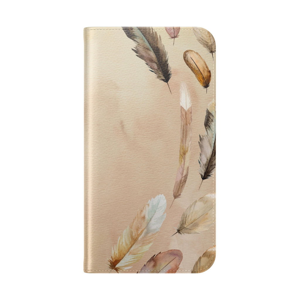 Feathers Flip Case, Phone Case, Protective Cover, Faux Leather Stand Feature Card & Cash Storage, Vibrant Colors, Stylish and Practical