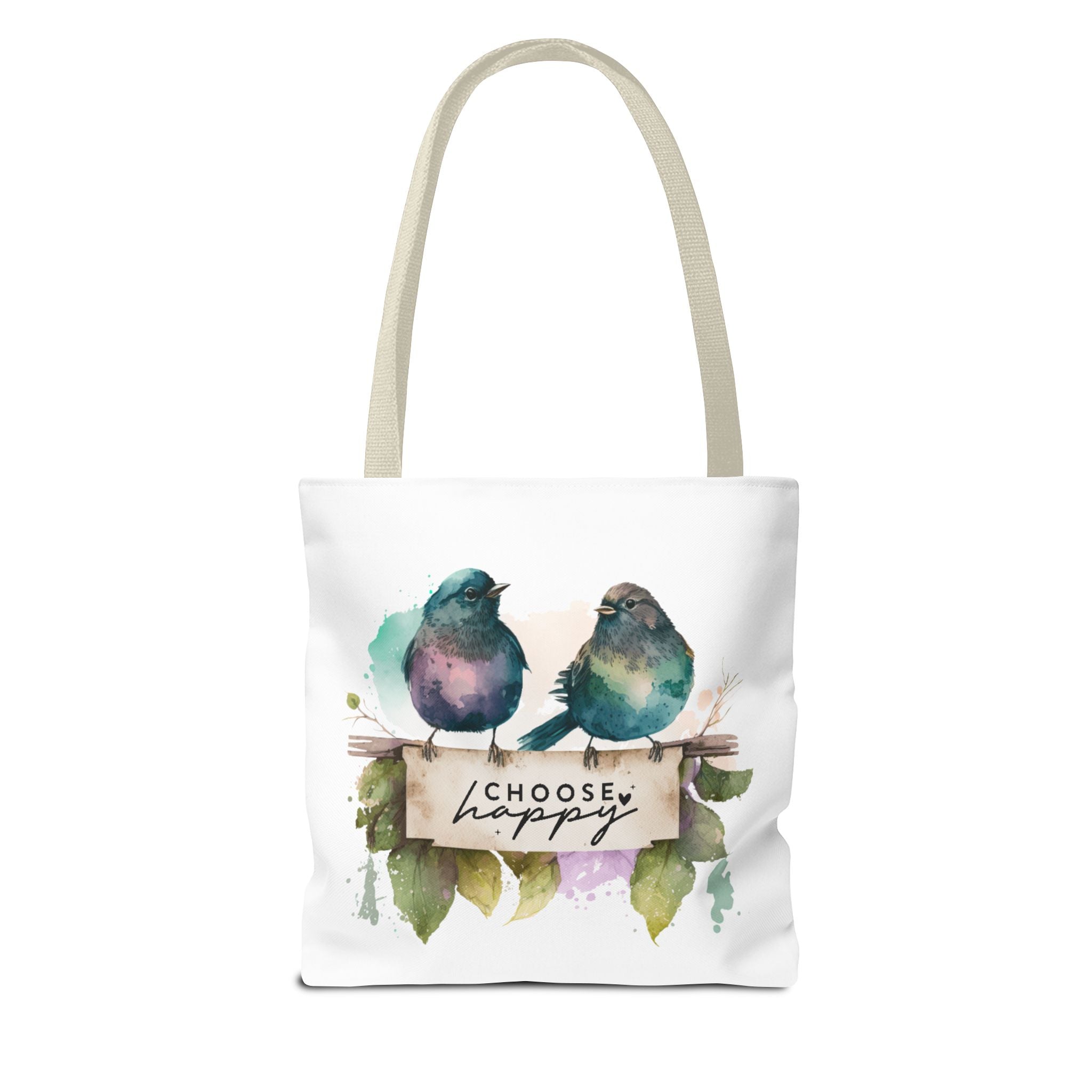 Cheerful Bird Design Tote Bag - Choose Happy Watercolor Print - 3 Sizes Available | Bird Lover Gift Idea |  Whimsical Birds Versatile Tote
