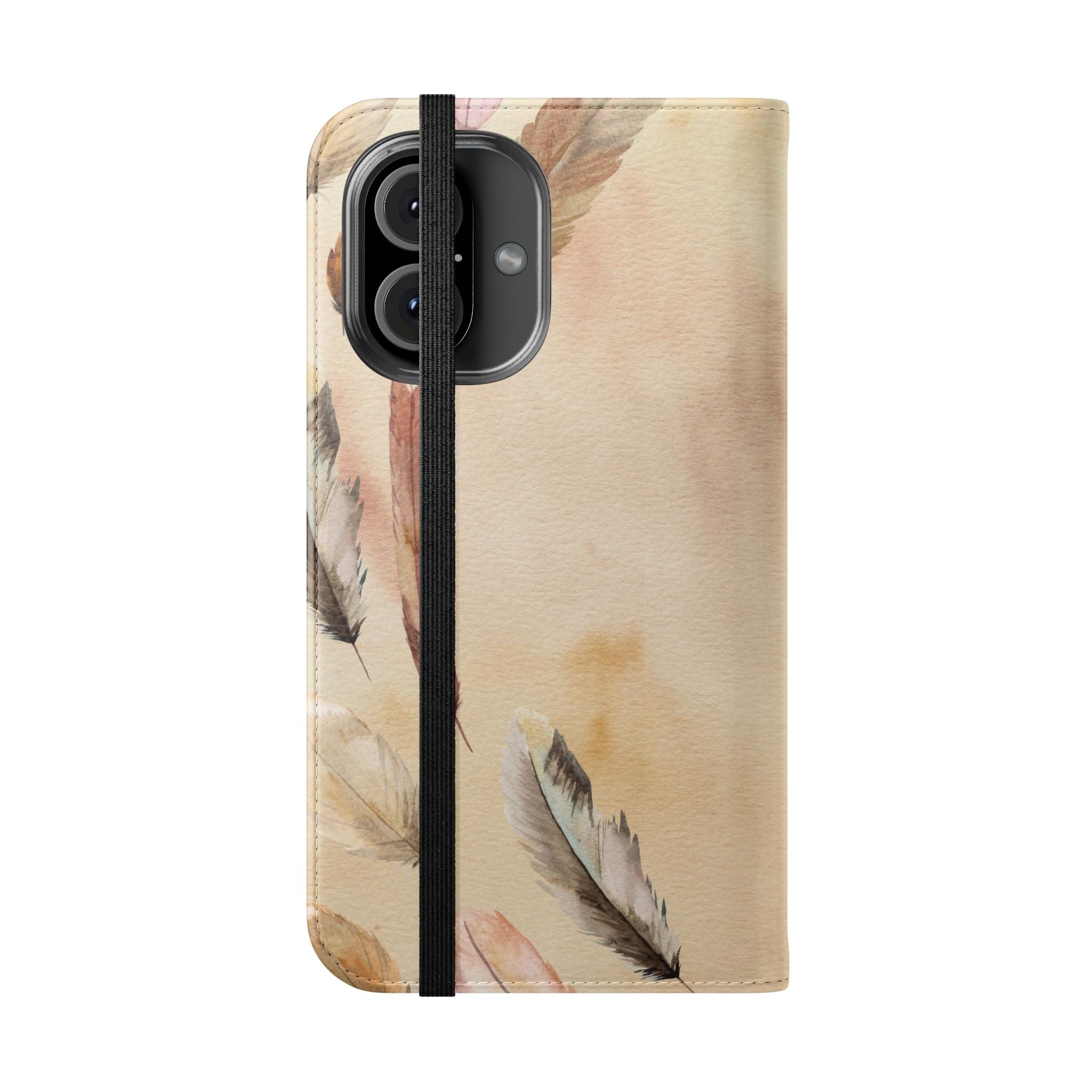 Feathers Flip Case, Phone Case, Protective Cover, Faux Leather Stand Feature Card & Cash Storage, Vibrant Colors, Stylish and Practical