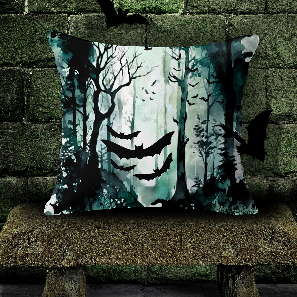 Gothic Bat Forest Faux Suede Pillow