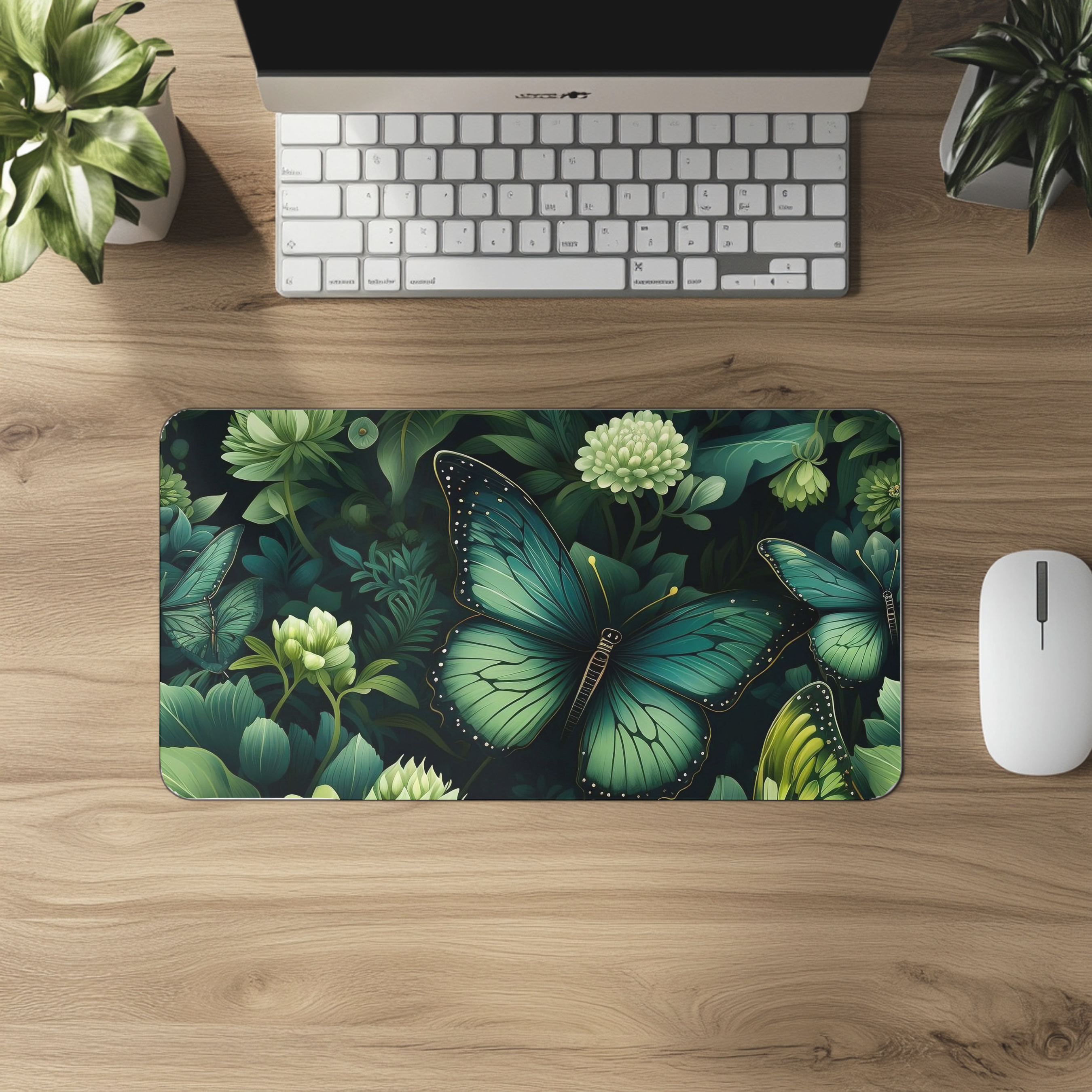 Botany of Wings Emerald Desk Mat: Vibrant neoprene mat in 3 sizes, Dark Butterfly Print