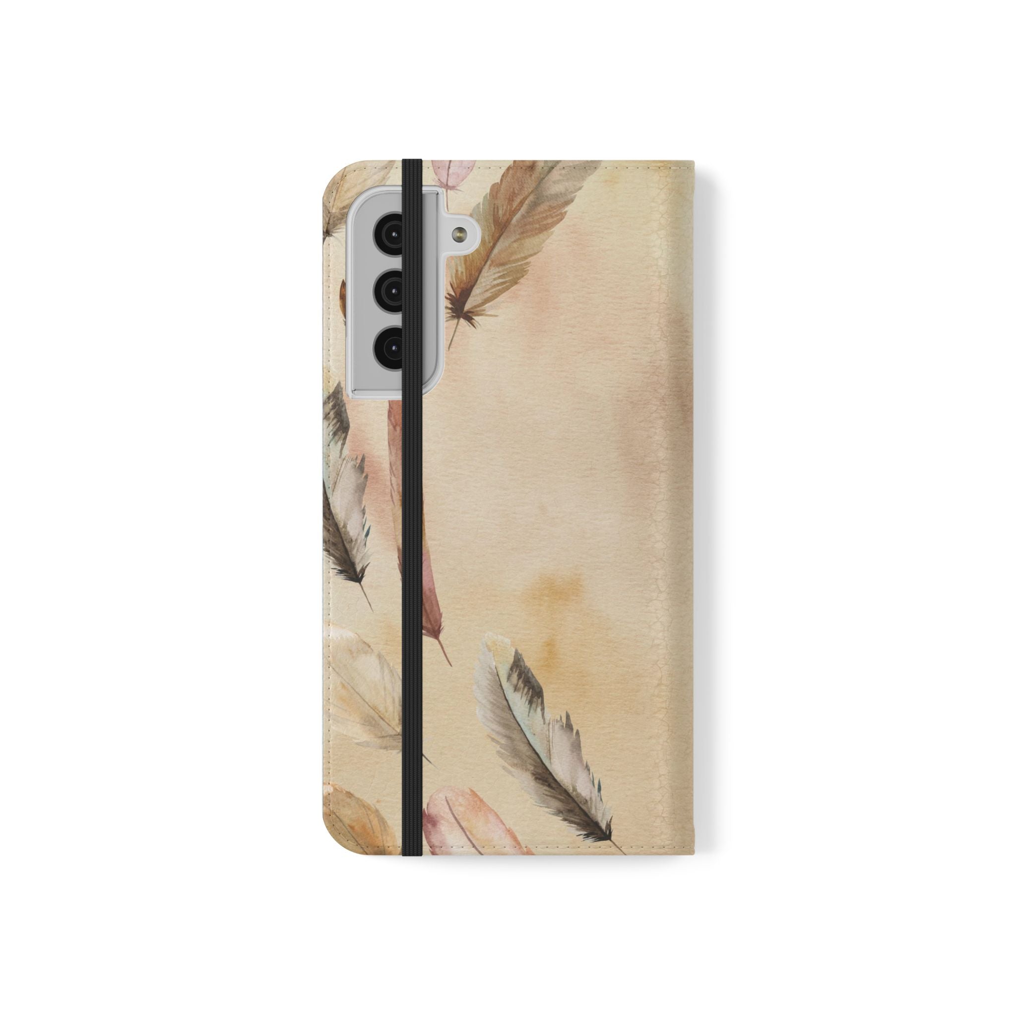 Feathers Flip Case, Phone Case, Protective Cover, Faux Leather Stand Feature Card & Cash Storage, Vibrant Colors, Stylish and Practical