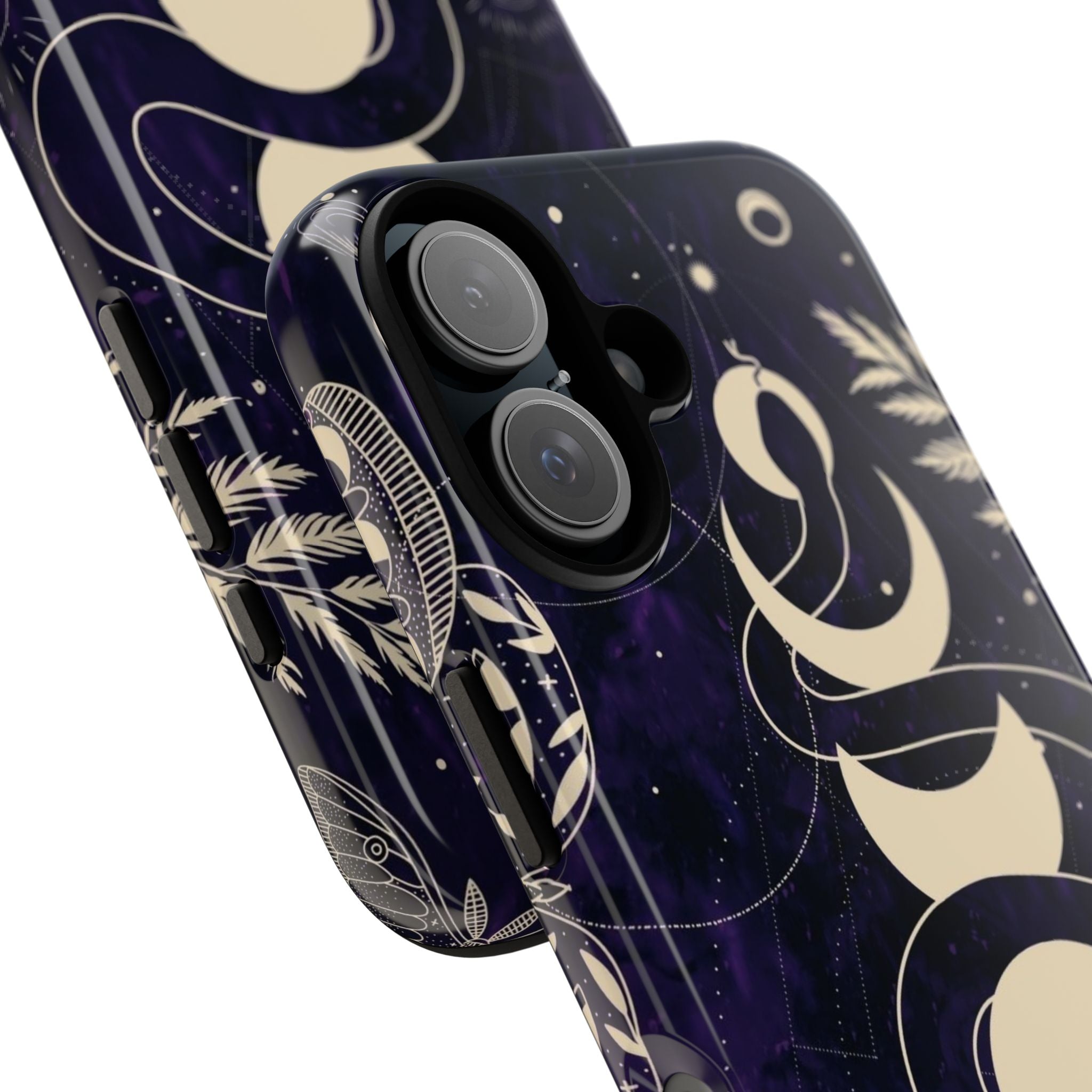 Dark Violet Phone Case with Lunar Phases, Snake & Cosmic Motifs | Durable and Stylish, Perfect for Astrology Lovers