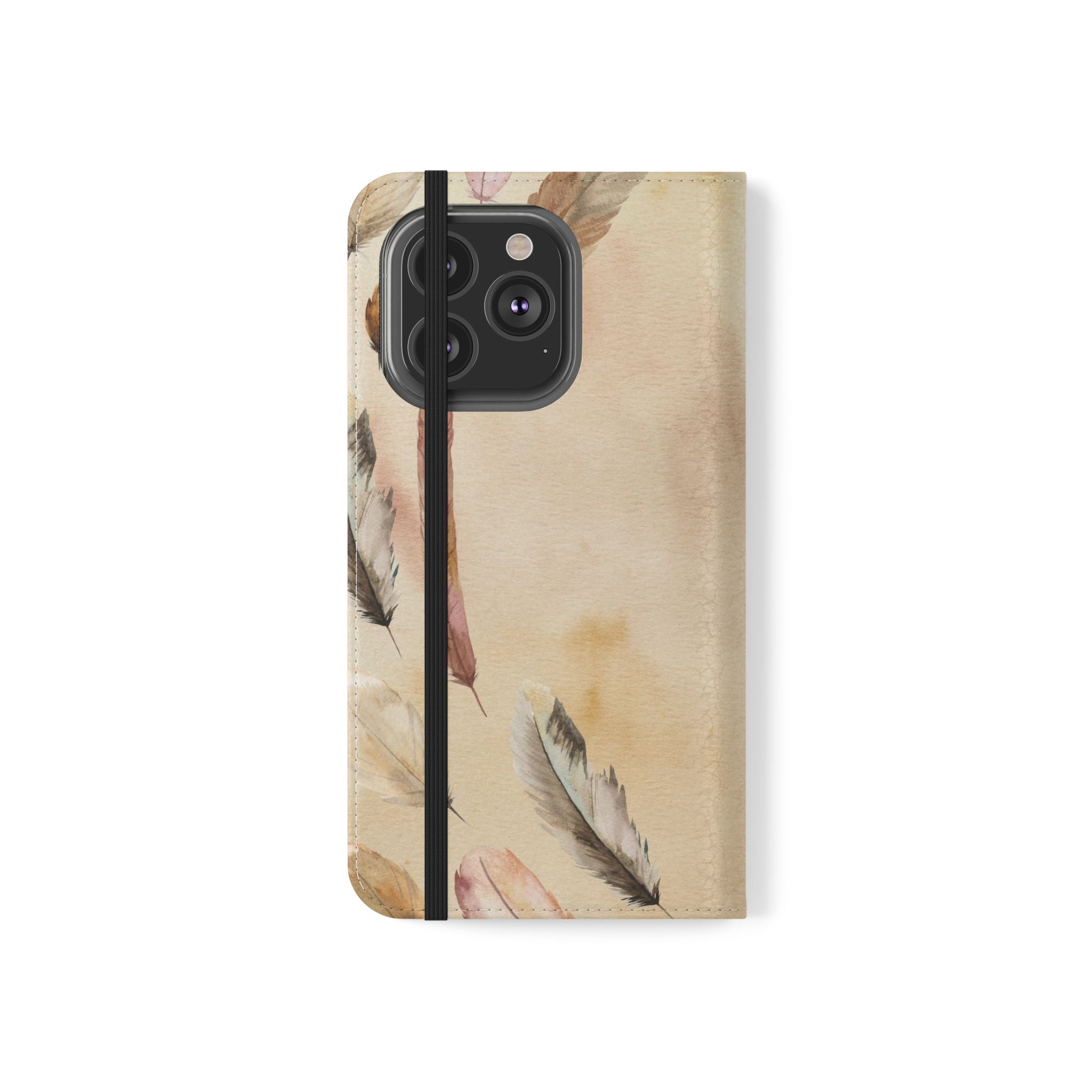 Feathers Flip Case, Phone Case, Protective Cover, Faux Leather Stand Feature Card & Cash Storage, Vibrant Colors, Stylish and Practical