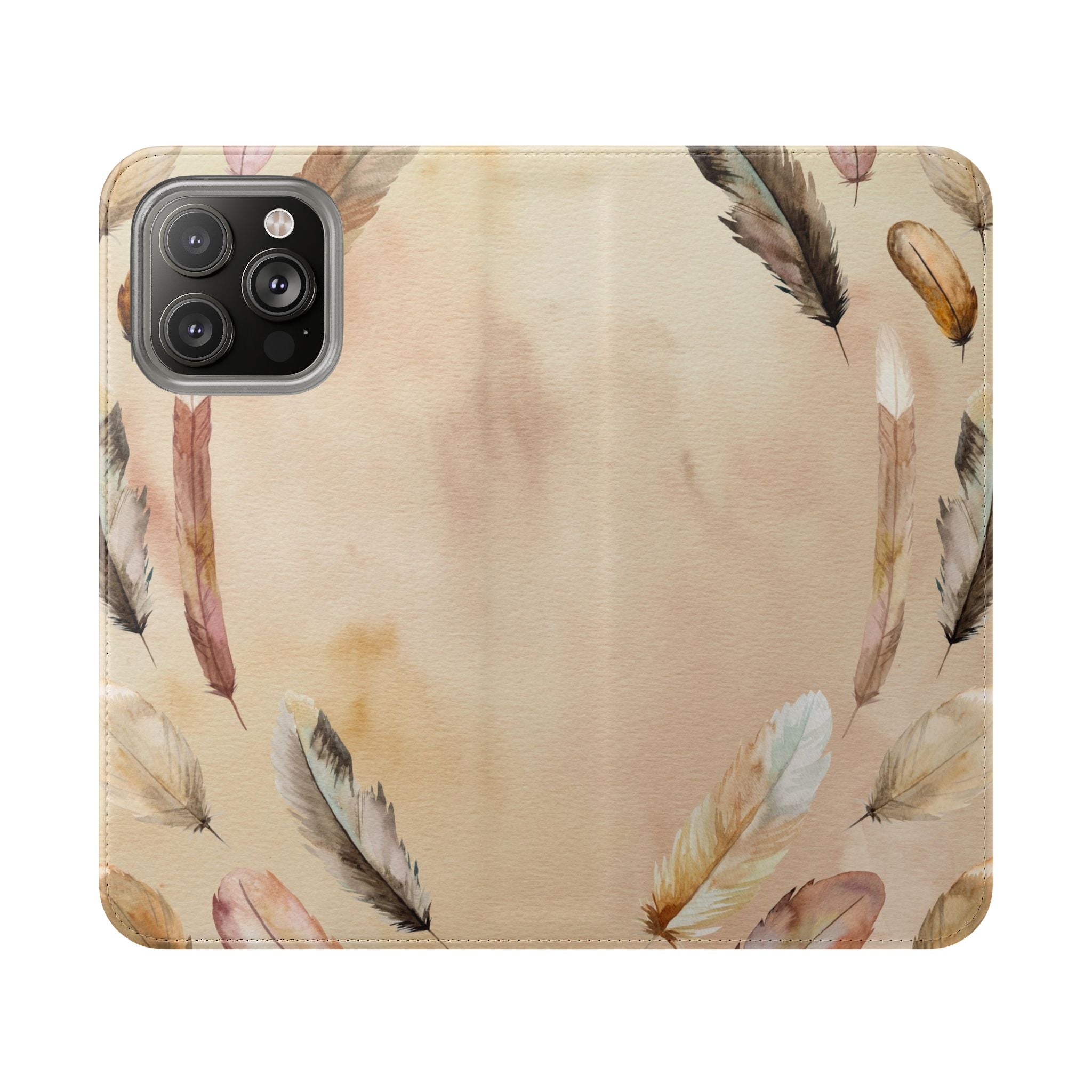 Feathers Flip Case, Phone Case, Protective Cover, Faux Leather Stand Feature Card & Cash Storage, Vibrant Colors, Stylish and Practical