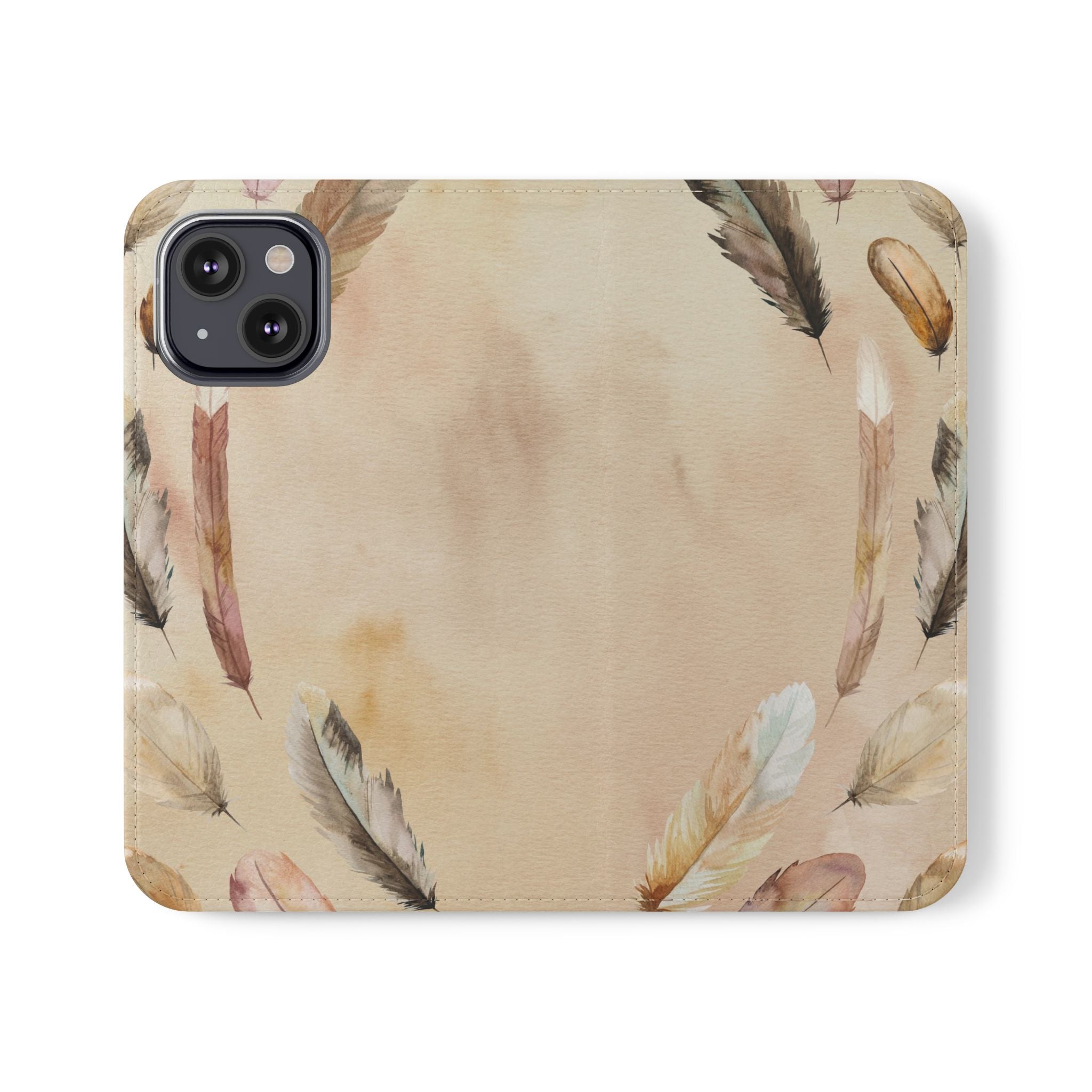 Feathers Flip Case, Phone Case, Protective Cover, Faux Leather Stand Feature Card & Cash Storage, Vibrant Colors, Stylish and Practical