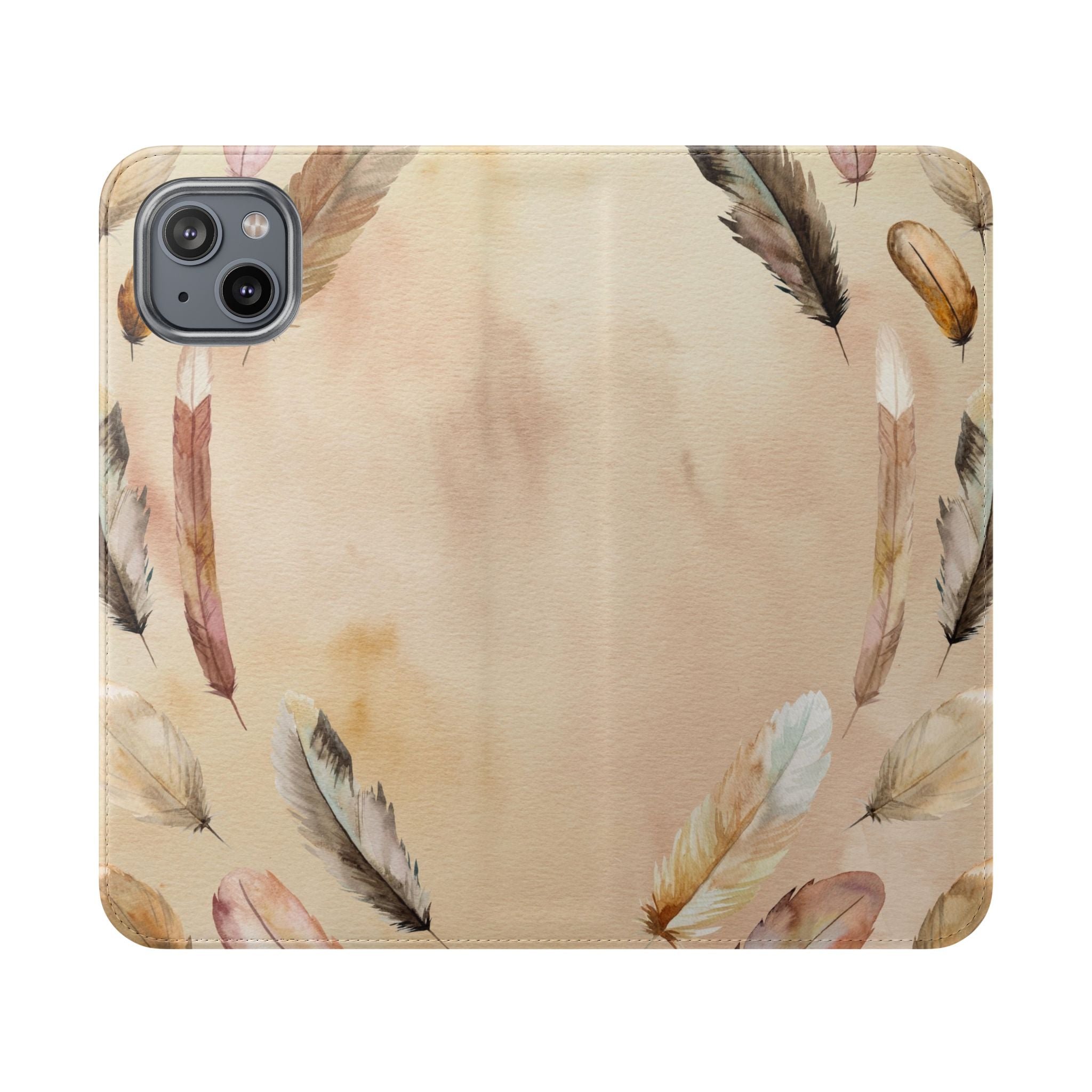 Feathers Flip Case, Phone Case, Protective Cover, Faux Leather Stand Feature Card & Cash Storage, Vibrant Colors, Stylish and Practical