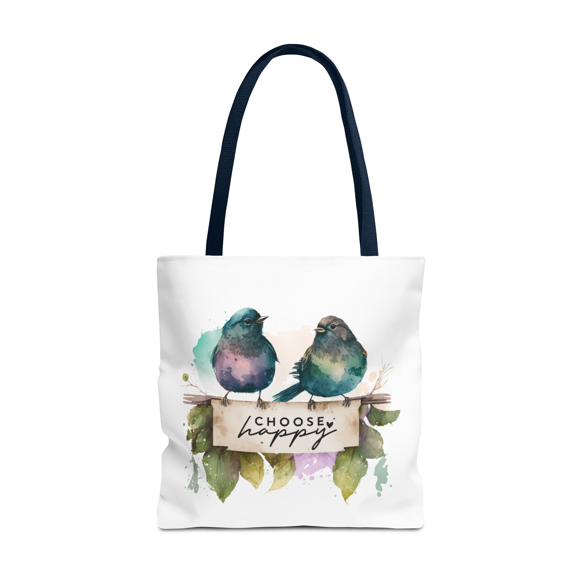 Cheerful Bird Design Tote Bag - Choose Happy Watercolor Print - 3 Sizes Available | Bird Lover Gift Idea |  Whimsical Birds Versatile Tote