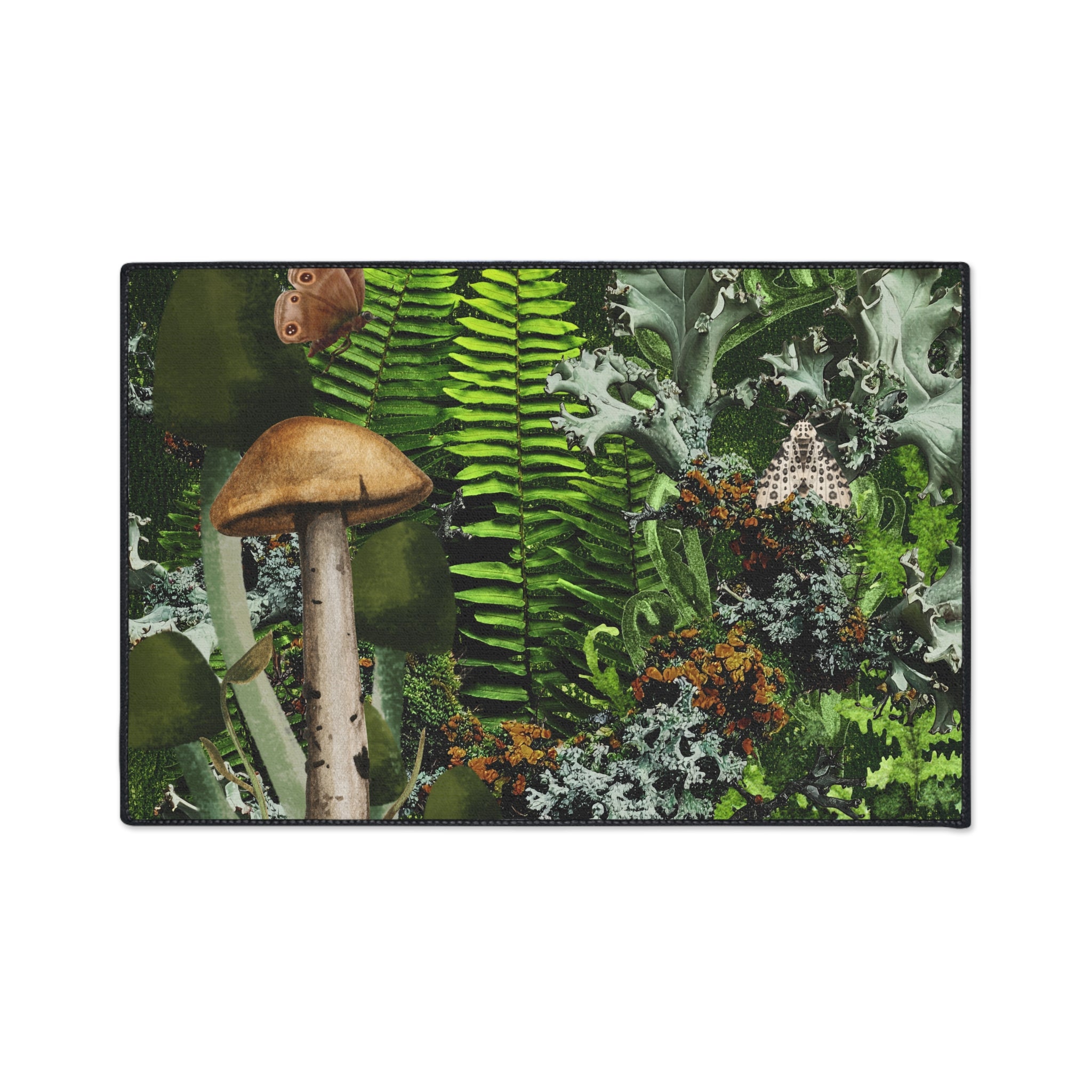 Mushroom Forest Floor Mat | Ferns Moss Lichen Nature Doormat