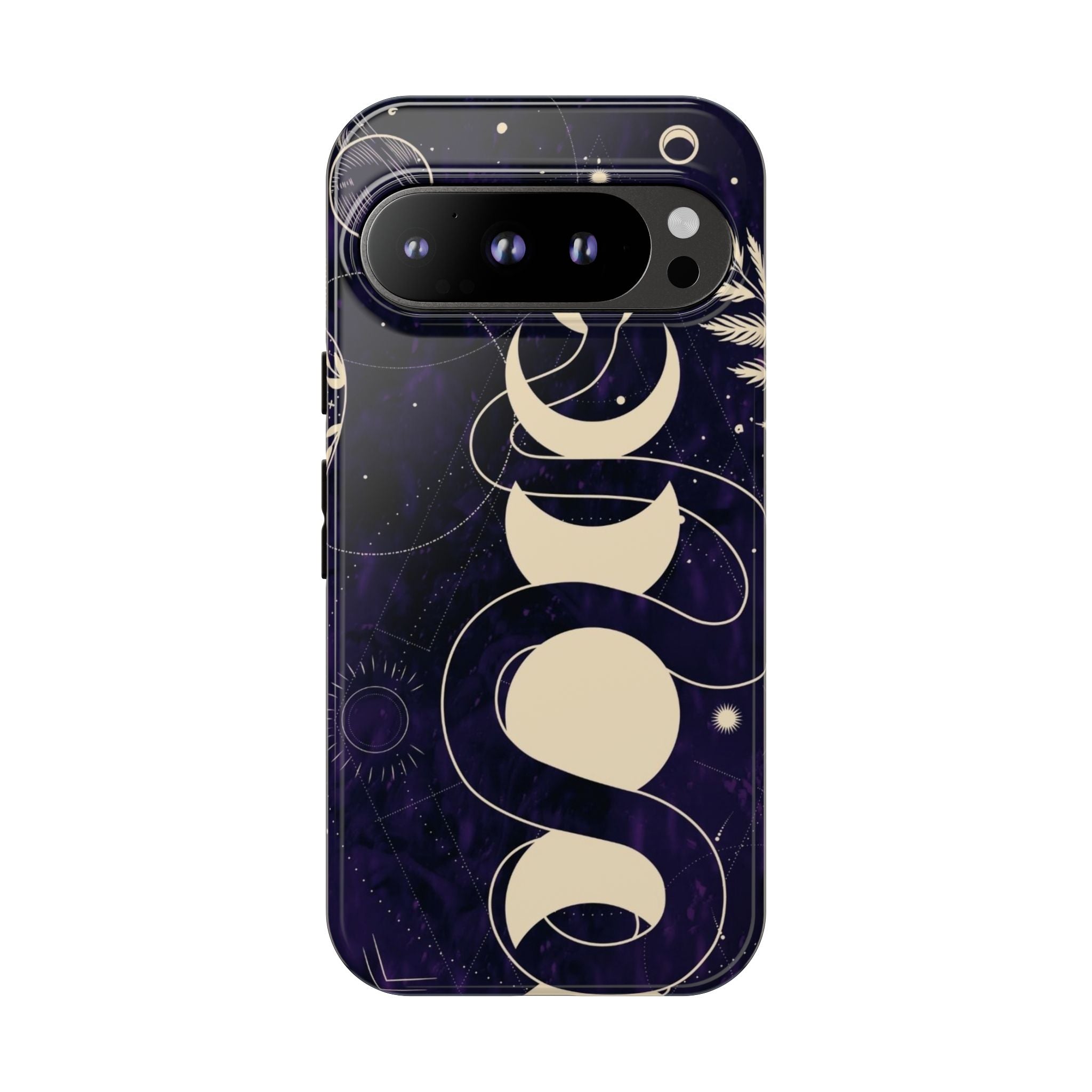 Dark Violet Phone Case with Lunar Phases, Snake & Cosmic Motifs | Durable and Stylish, Perfect for Astrology Lovers