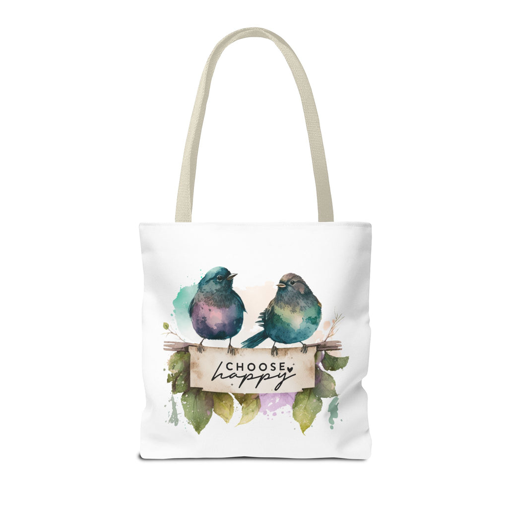 Cheerful Bird Design Tote Bag - Choose Happy Watercolor Print - 3 Sizes Available | Bird Lover Gift Idea |  Whimsical Birds Versatile Tote