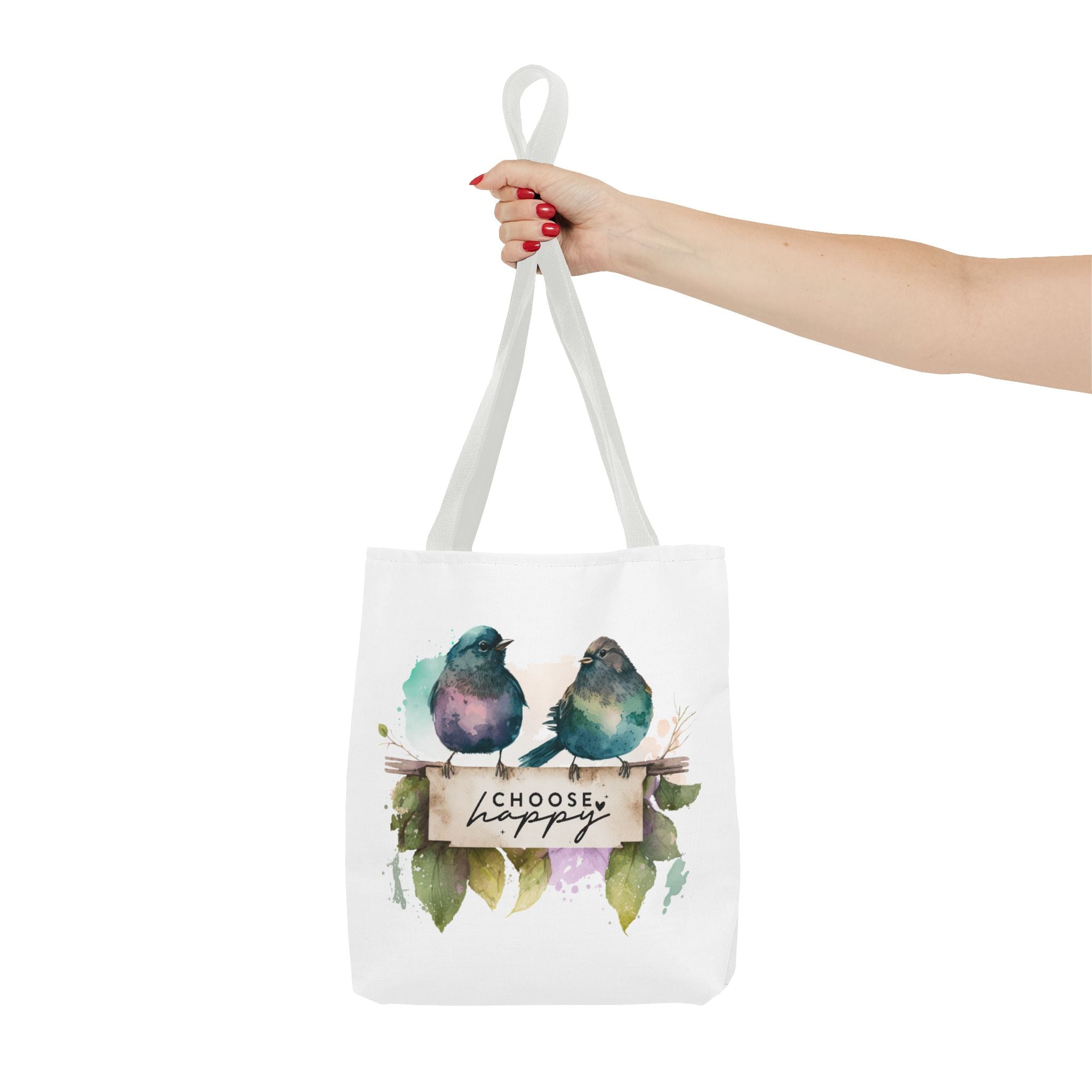 Cheerful Bird Design Tote Bag - Choose Happy Watercolor Print - 3 Sizes Available | Bird Lover Gift Idea |  Whimsical Birds Versatile Tote
