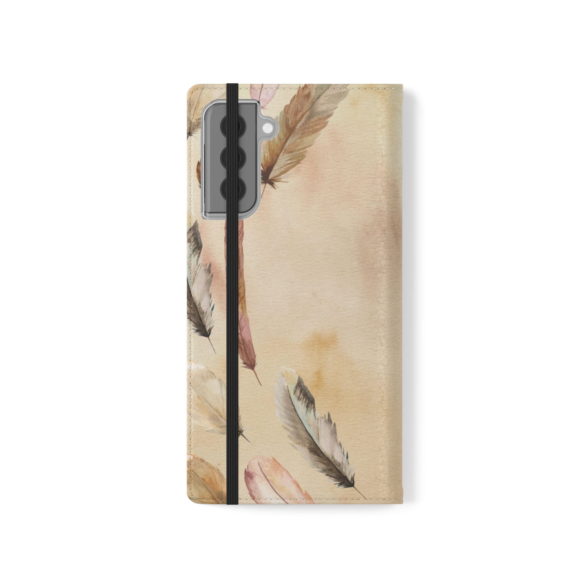Feathers Flip Case, Phone Case, Protective Cover, Faux Leather Stand Feature Card & Cash Storage, Vibrant Colors, Stylish and Practical
