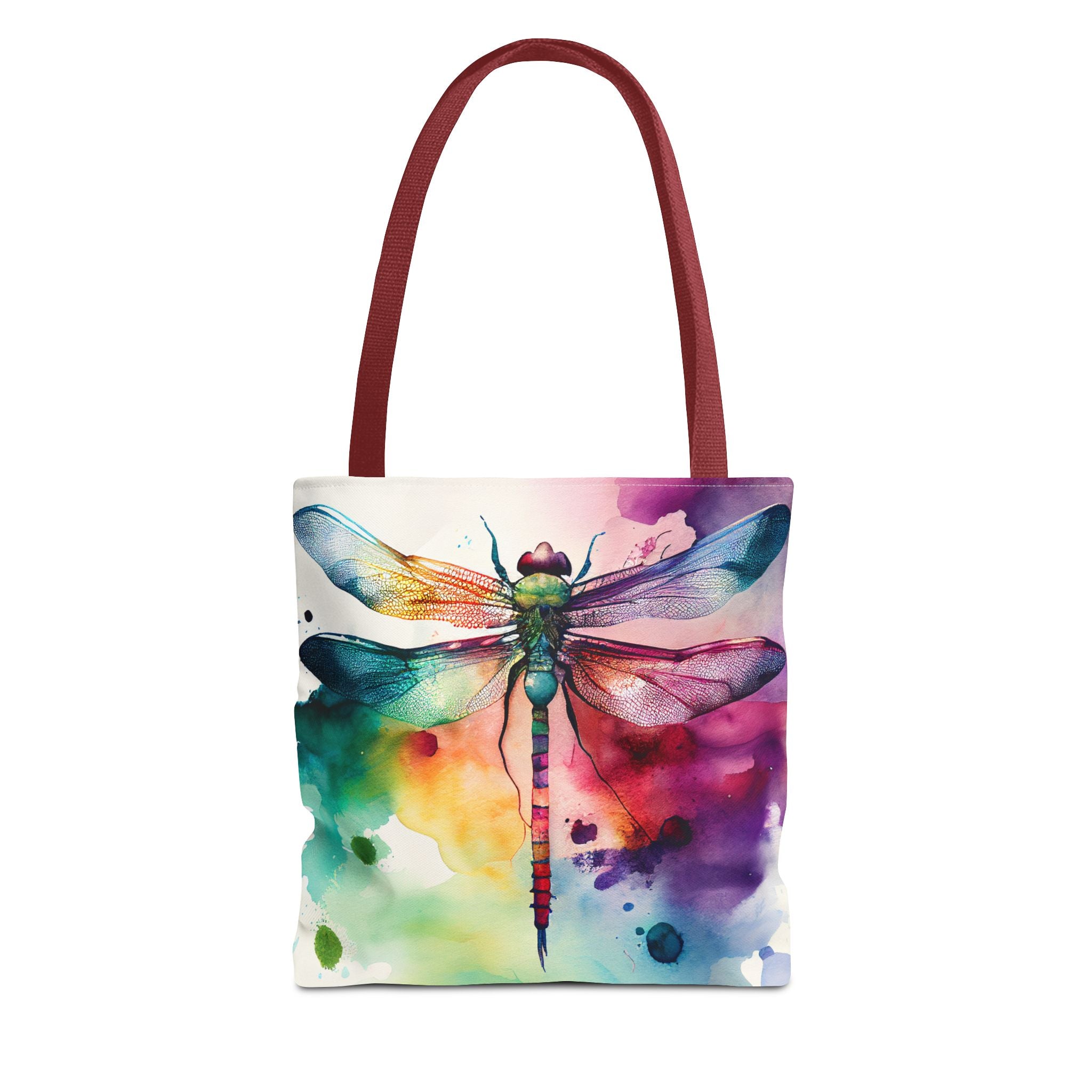 Dragonfly Watercolor Tote Bag, Colorful AOP Tote, Three Sizes, 5 Handle Colors, Nature Lover Gift, Eco-friendly Reusable Bag, Beach Bag,