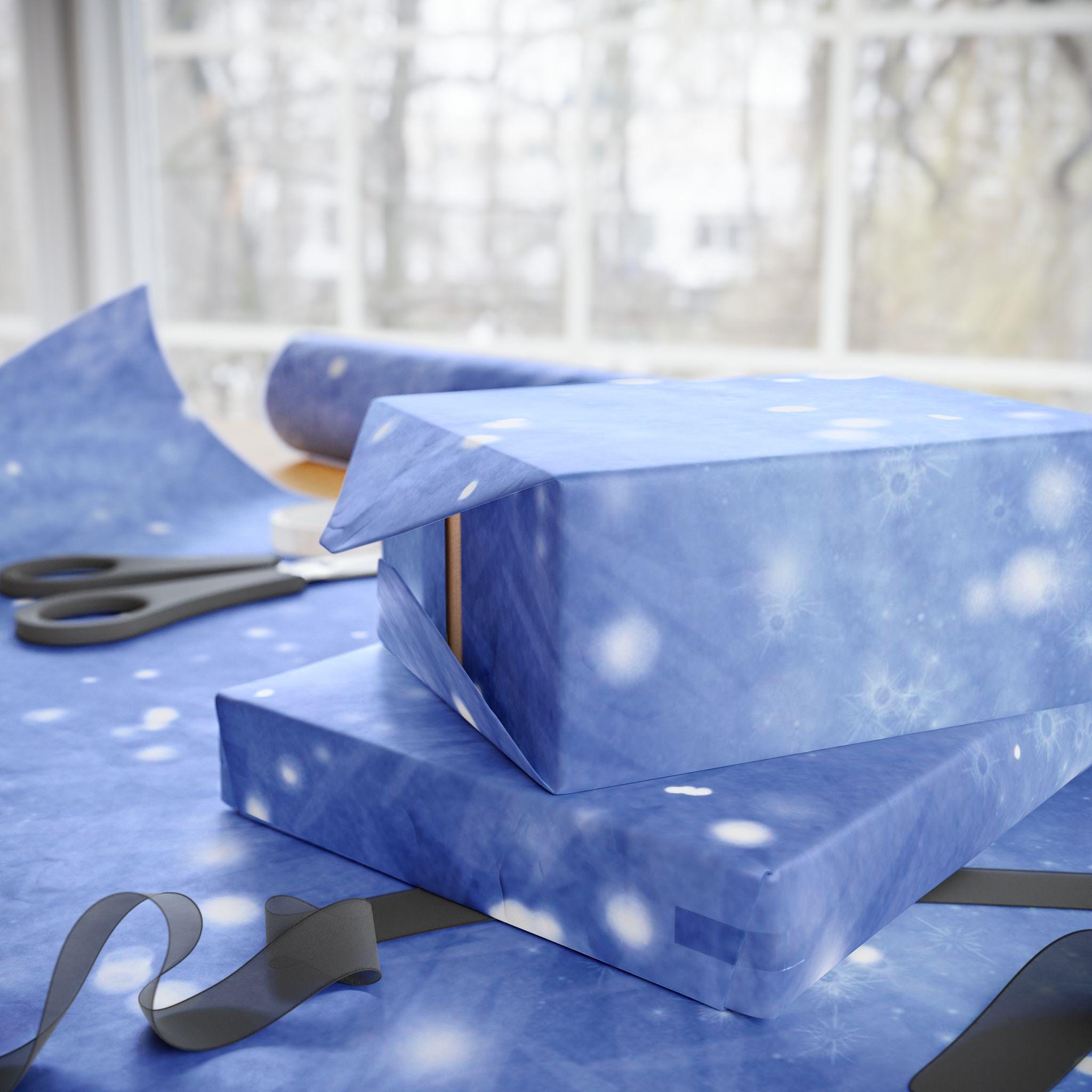 Magical Blue Starry Wrapping Paper, Winter Gift Wrap, Holiday Packaging, Christmas Decor, Birthday Present, DIY Crafts