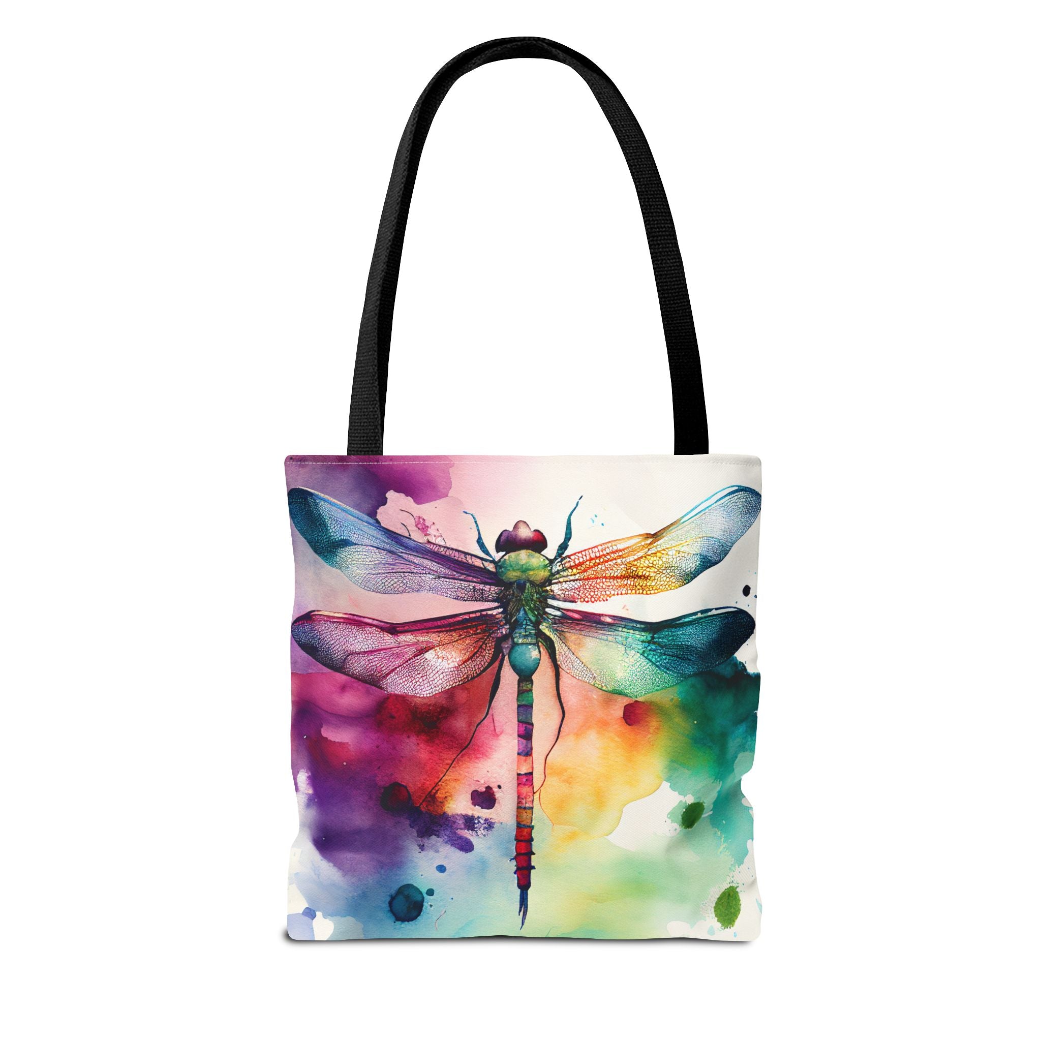 Dragonfly Watercolor Tote Bag, Colorful AOP Tote, Three Sizes, 5 Handle Colors, Nature Lover Gift, Eco-friendly Reusable Bag, Beach Bag,