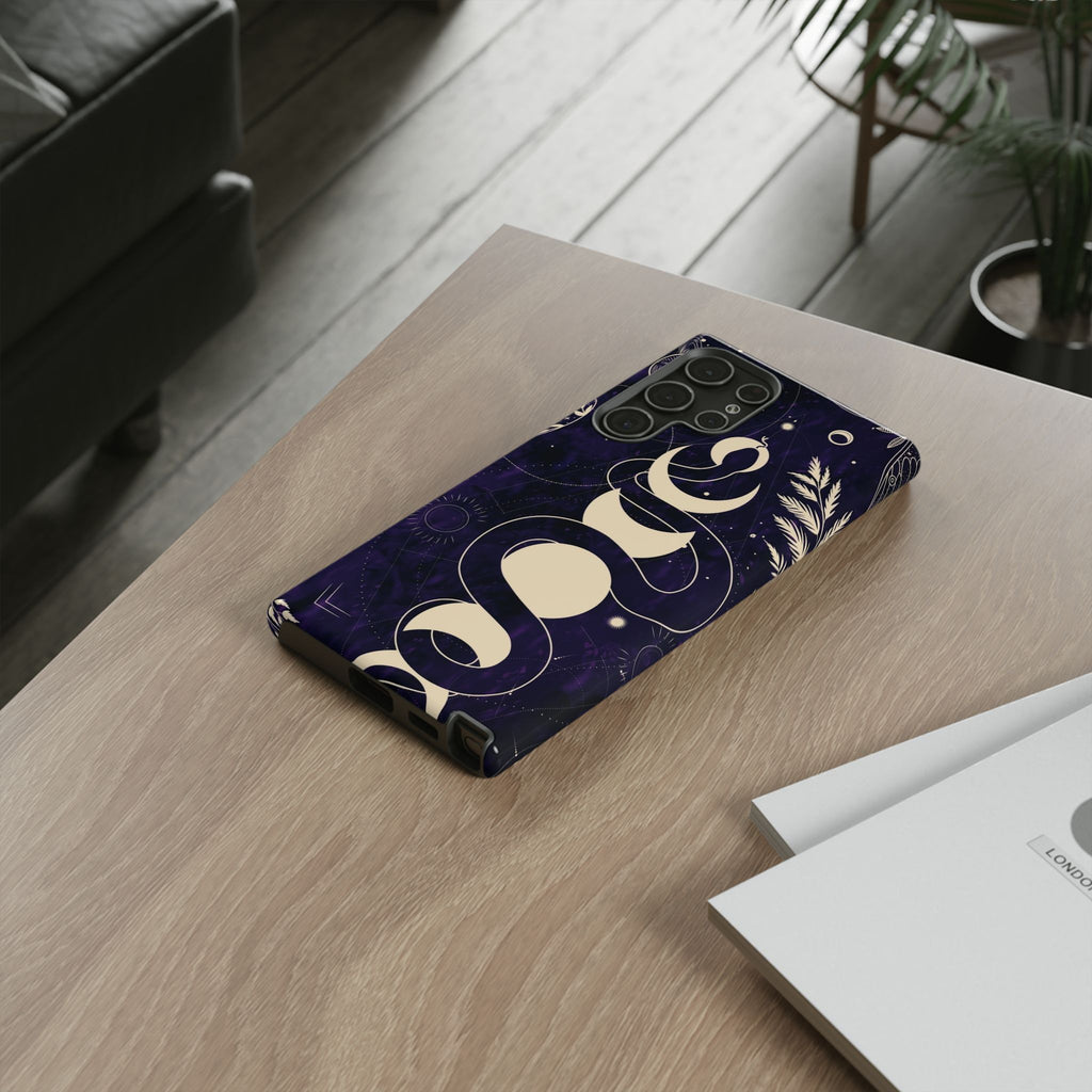 Dark Violet Phone Case with Lunar Phases, Snake & Cosmic Motifs | Durable and Stylish, Perfect for Astrology Lovers