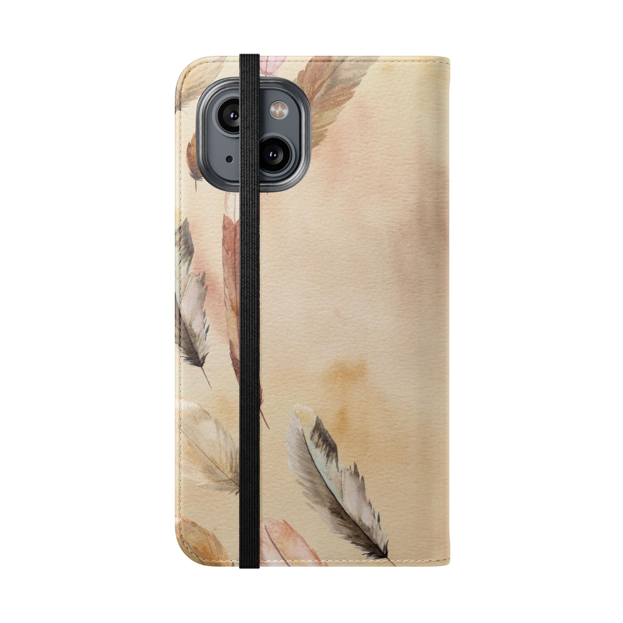 Feathers Flip Case, Phone Case, Protective Cover, Faux Leather Stand Feature Card & Cash Storage, Vibrant Colors, Stylish and Practical