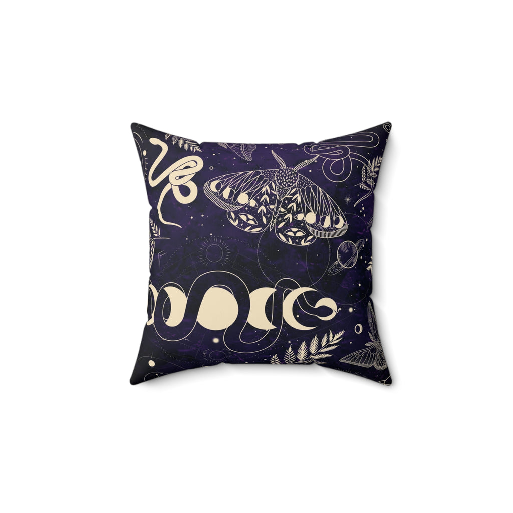 Mystical Nature Square Pillow, Elegant Home Decor, Butterfly and Snake Design, for Garden Lovers, Boho Aesthetic, Gift Idea