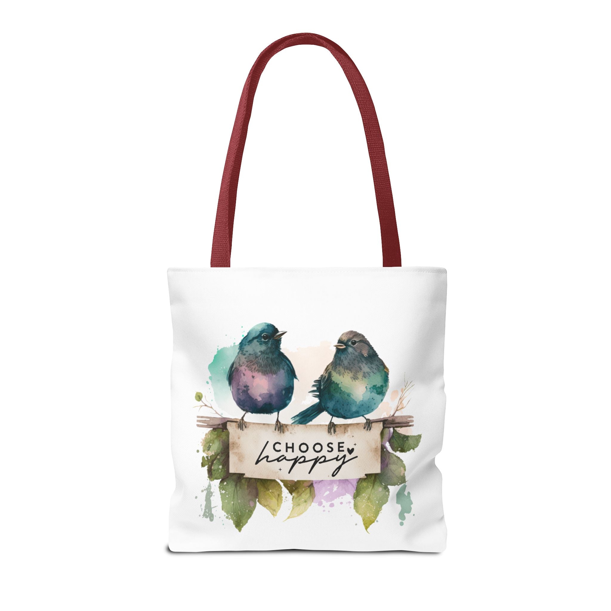 Cheerful Bird Design Tote Bag - Choose Happy Watercolor Print - 3 Sizes Available | Bird Lover Gift Idea |  Whimsical Birds Versatile Tote