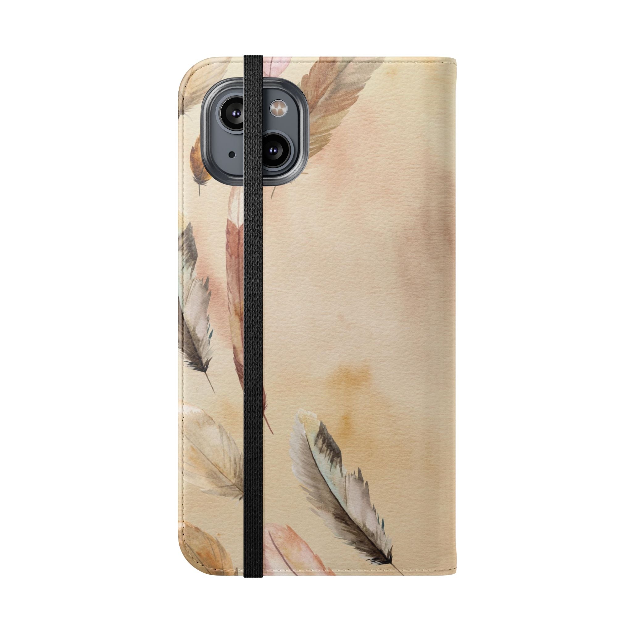 Feathers Flip Case, Phone Case, Protective Cover, Faux Leather Stand Feature Card & Cash Storage, Vibrant Colors, Stylish and Practical