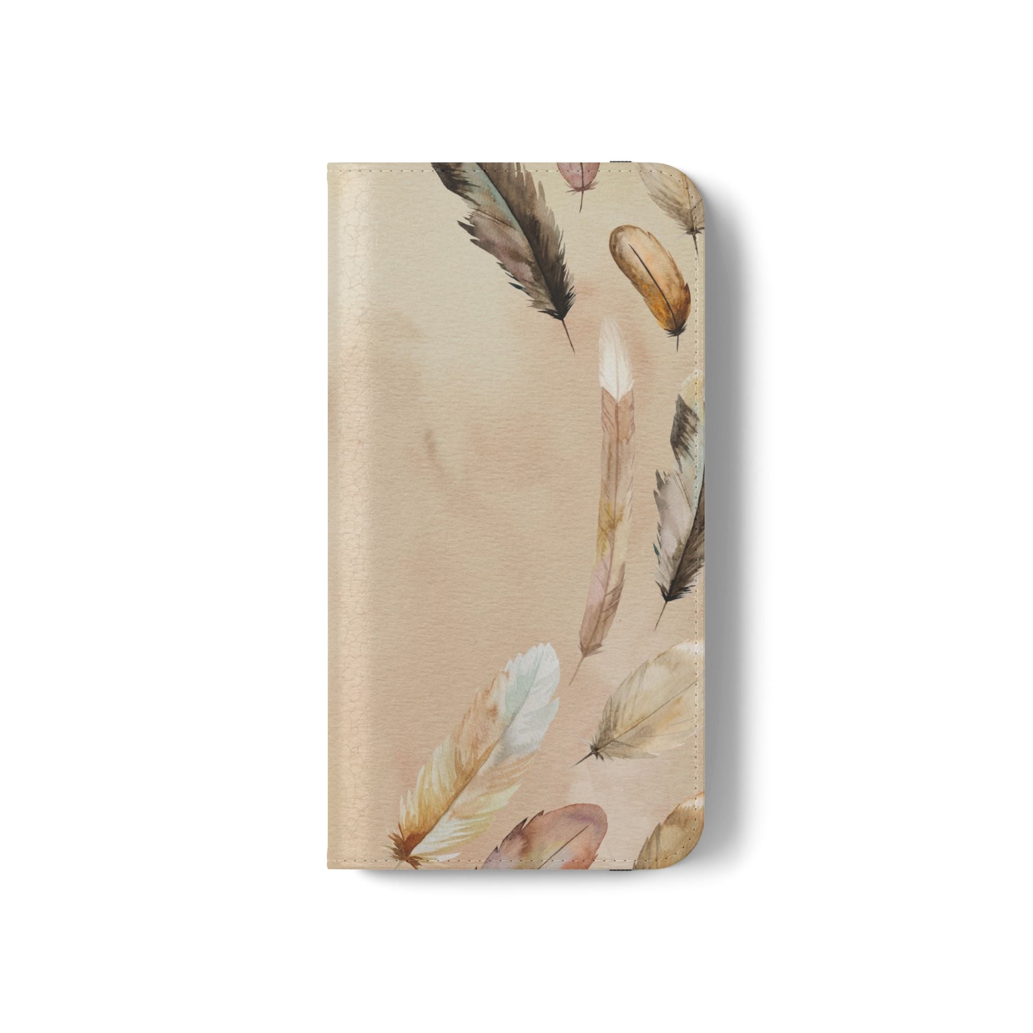 Feathers Flip Case, Phone Case, Protective Cover, Faux Leather Stand Feature Card & Cash Storage, Vibrant Colors, Stylish and Practical
