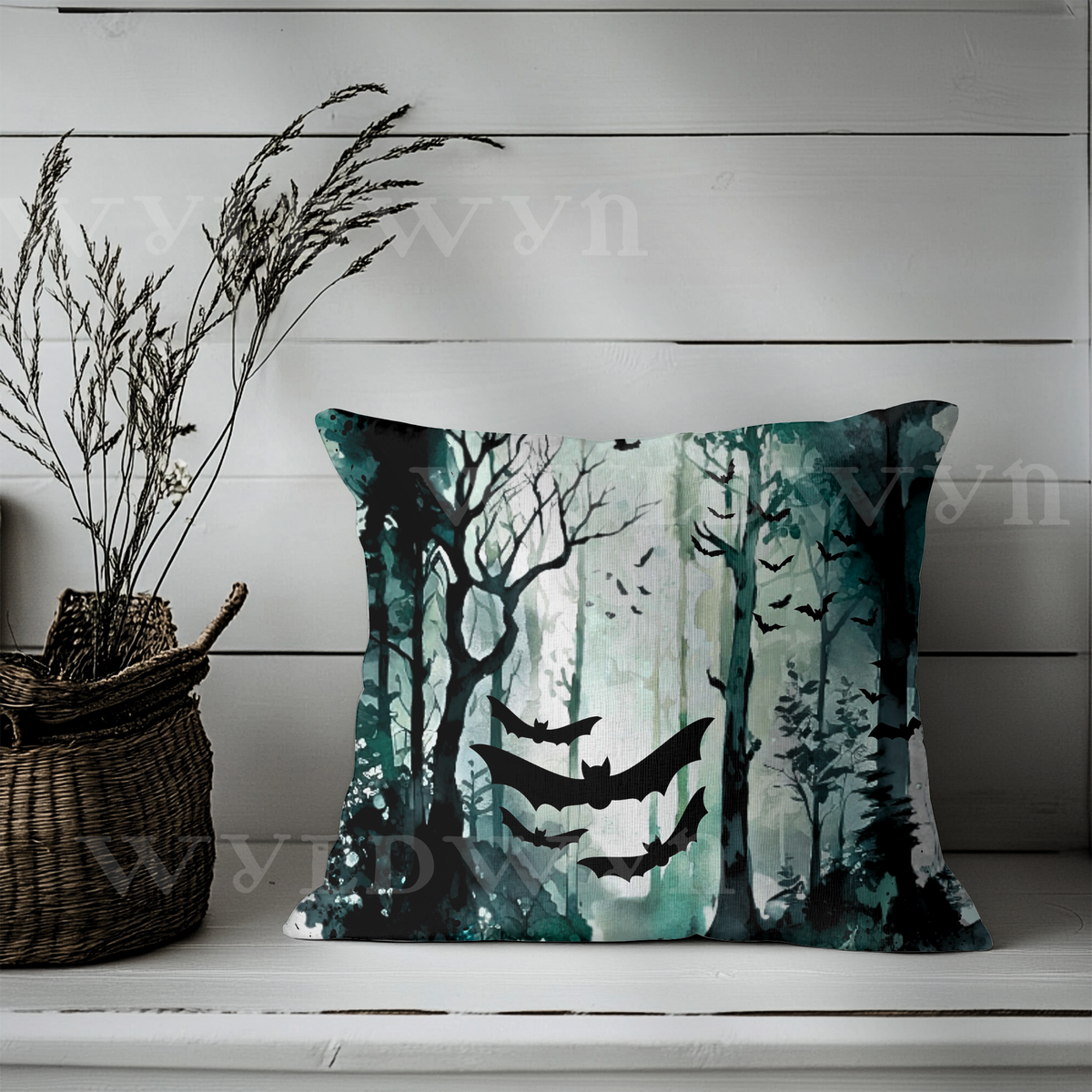 Gothic Bat Forest Faux Suede Pillow