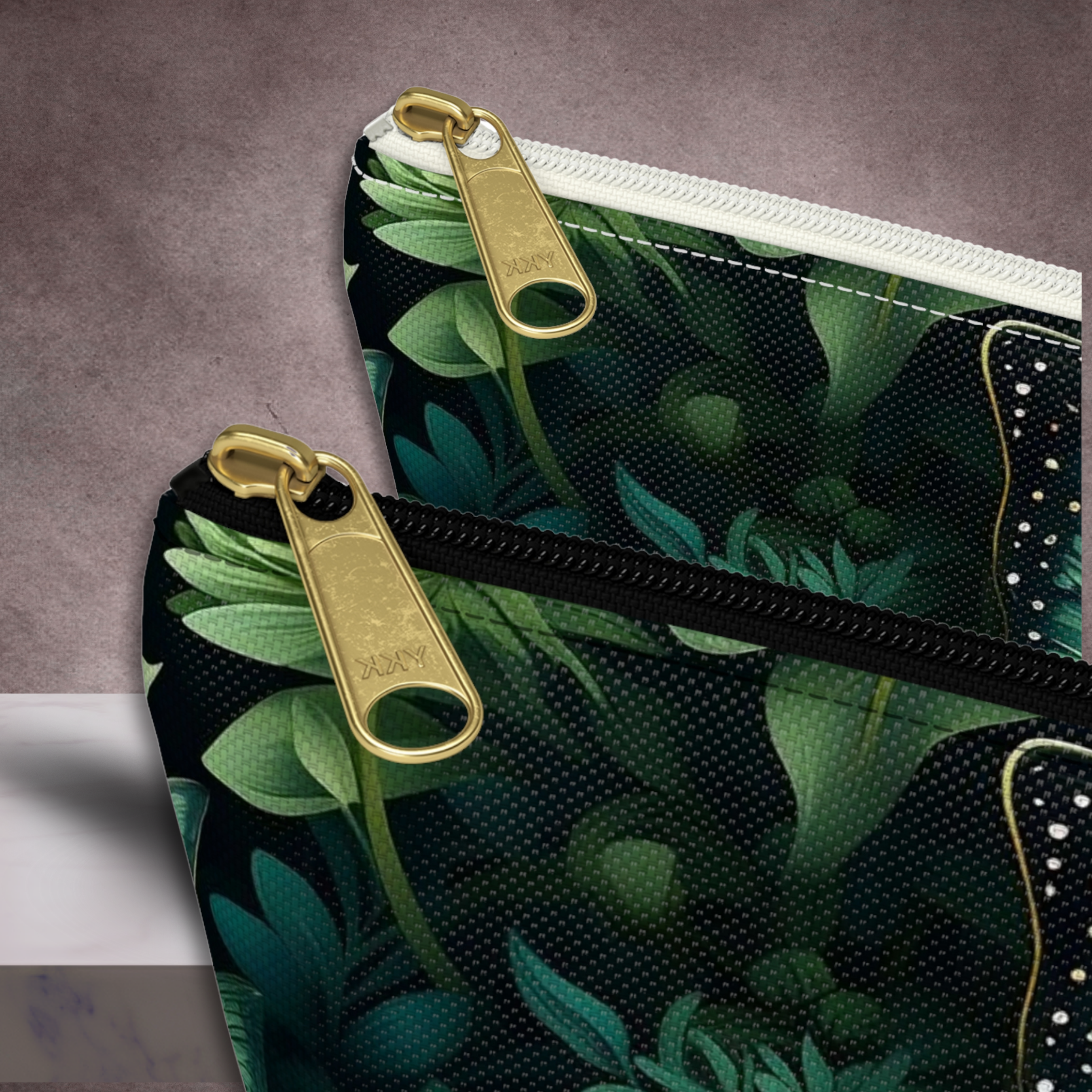 Botany of Wings Emerald Accessory Bag: Features a botanical and butterfly motif, perfect for organizing essentials with a touch of natural elegance.