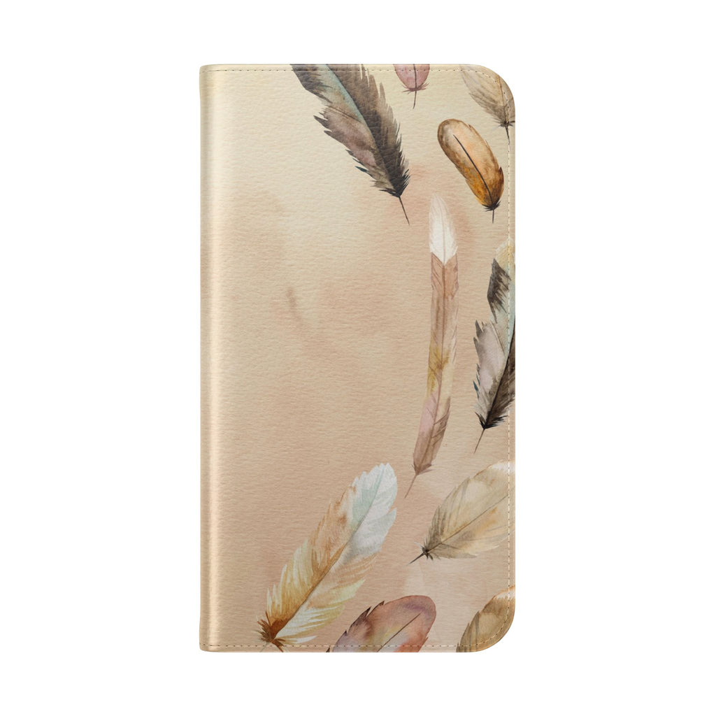 Feathers Flip Case, Phone Case, Protective Cover, Faux Leather Stand Feature Card & Cash Storage, Vibrant Colors, Stylish and Practical