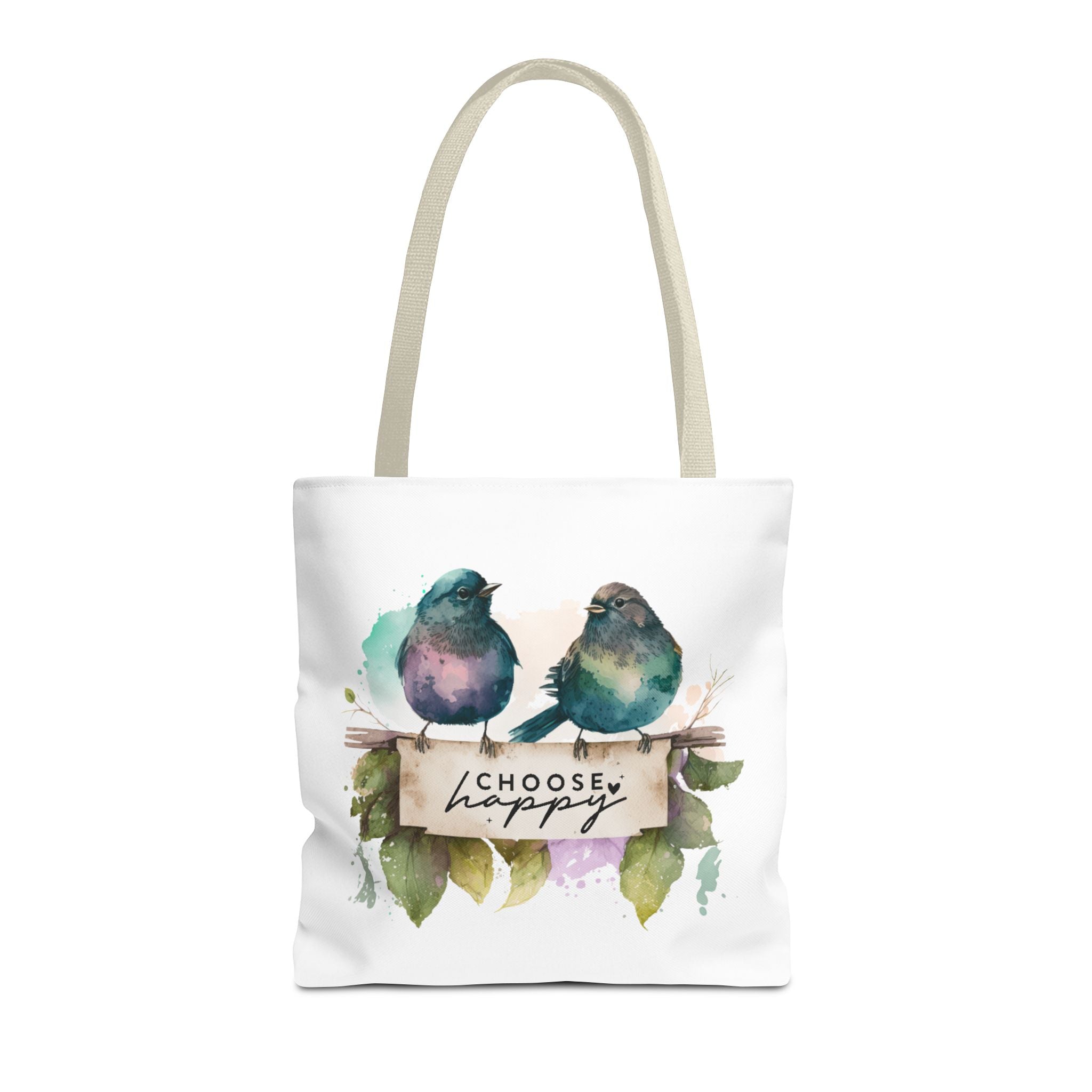 Cheerful Bird Design Tote Bag - Choose Happy Watercolor Print - 3 Sizes Available | Bird Lover Gift Idea |  Whimsical Birds Versatile Tote