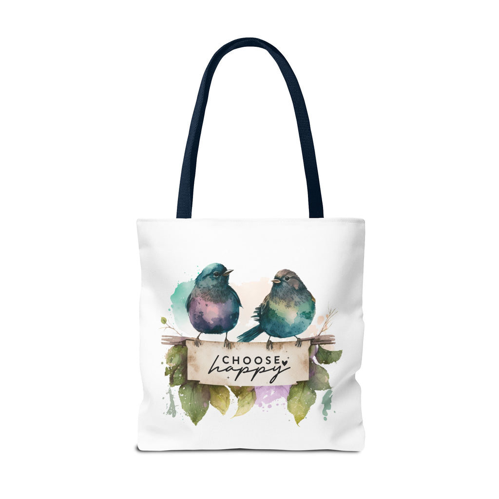 Cheerful Bird Design Tote Bag - Choose Happy Watercolor Print - 3 Sizes Available | Bird Lover Gift Idea |  Whimsical Birds Versatile Tote