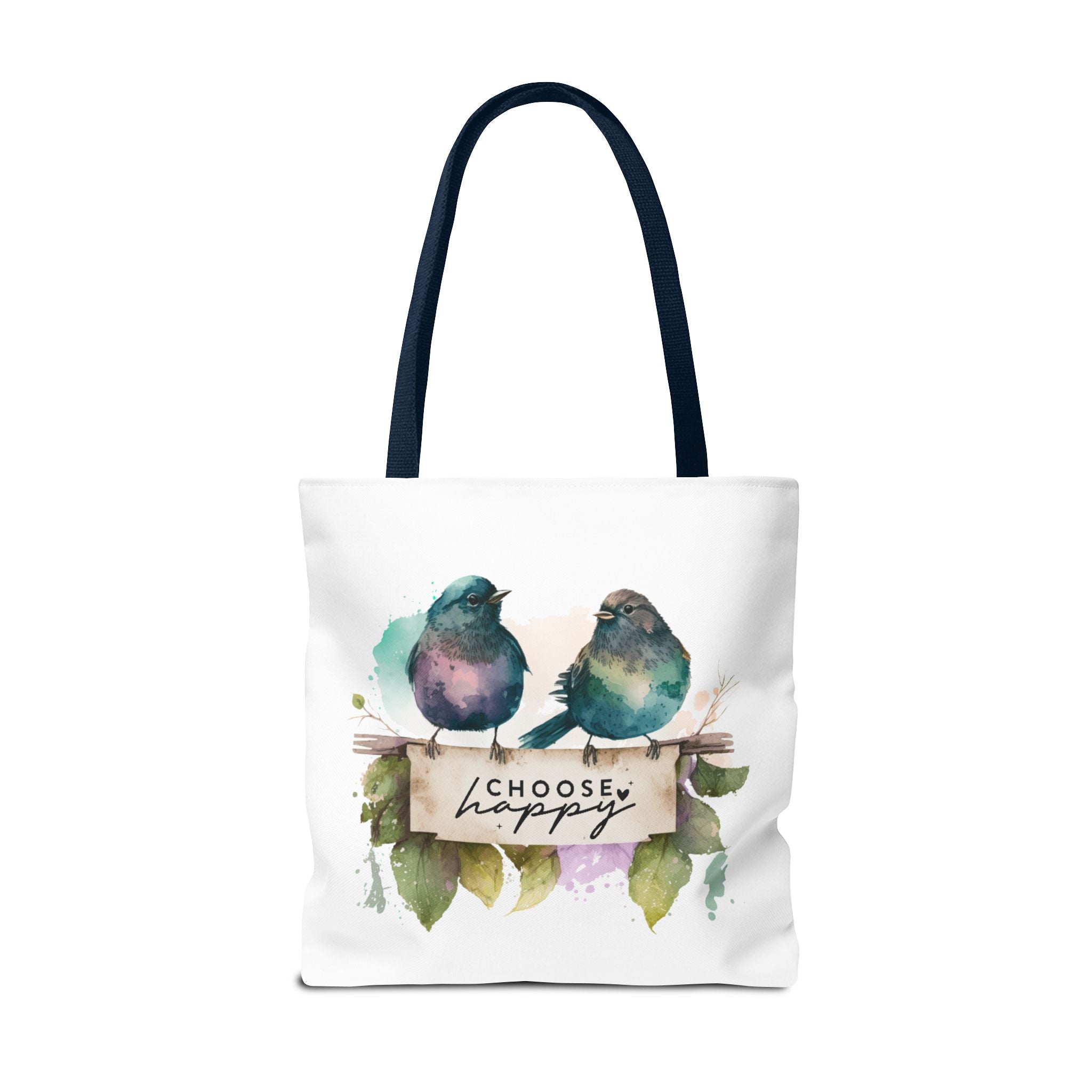 Cheerful Bird Design Tote Bag - Choose Happy Watercolor Print - 3 Sizes Available | Bird Lover Gift Idea |  Whimsical Birds Versatile Tote