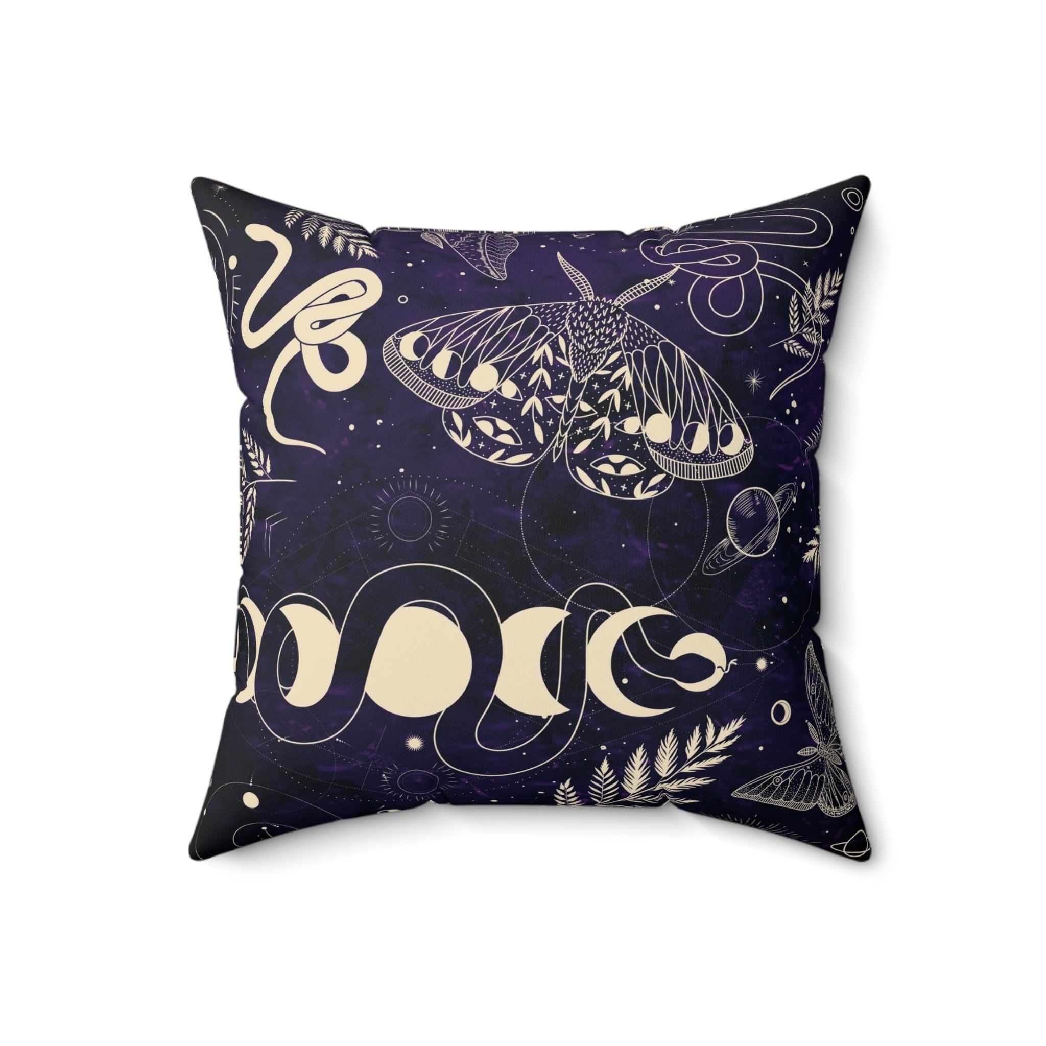 Mystical Nature Square Pillow, Elegant Home Decor, Butterfly and Snake Design, for Garden Lovers, Boho Aesthetic, Gift Idea
