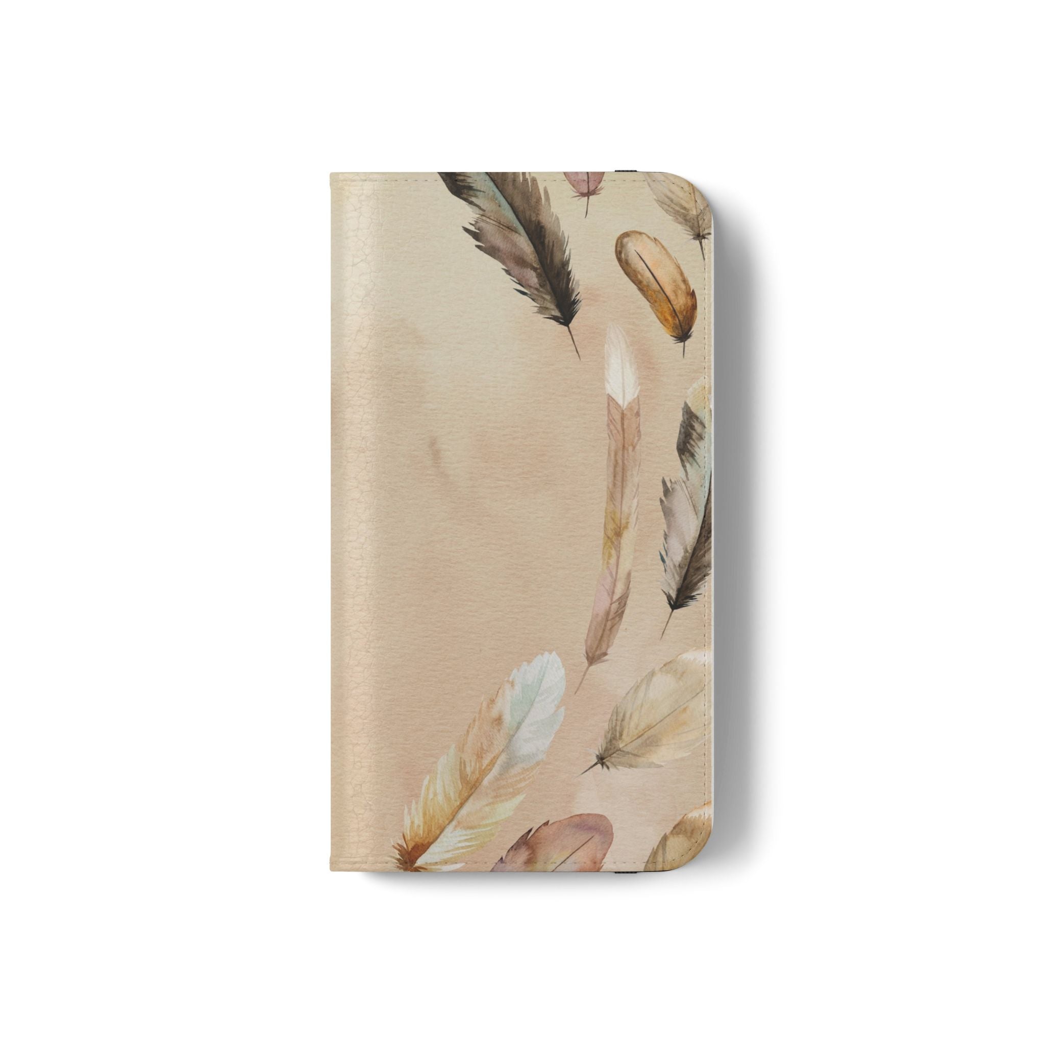 Feathers Flip Case, Phone Case, Protective Cover, Faux Leather Stand Feature Card & Cash Storage, Vibrant Colors, Stylish and Practical