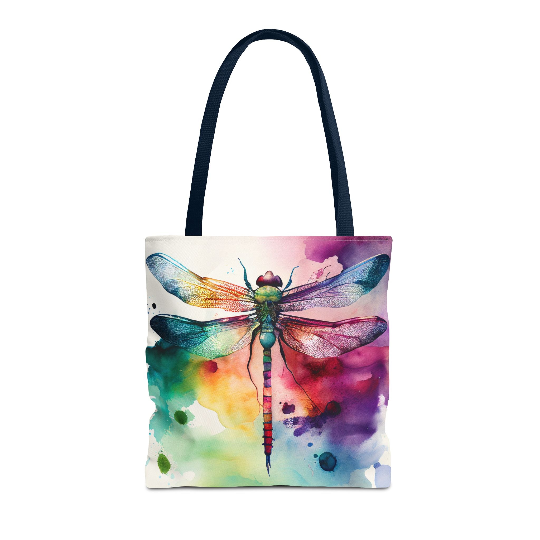Dragonfly Watercolor Tote Bag, Colorful AOP Tote, Three Sizes, 5 Handle Colors, Nature Lover Gift, Eco-friendly Reusable Bag, Beach Bag,