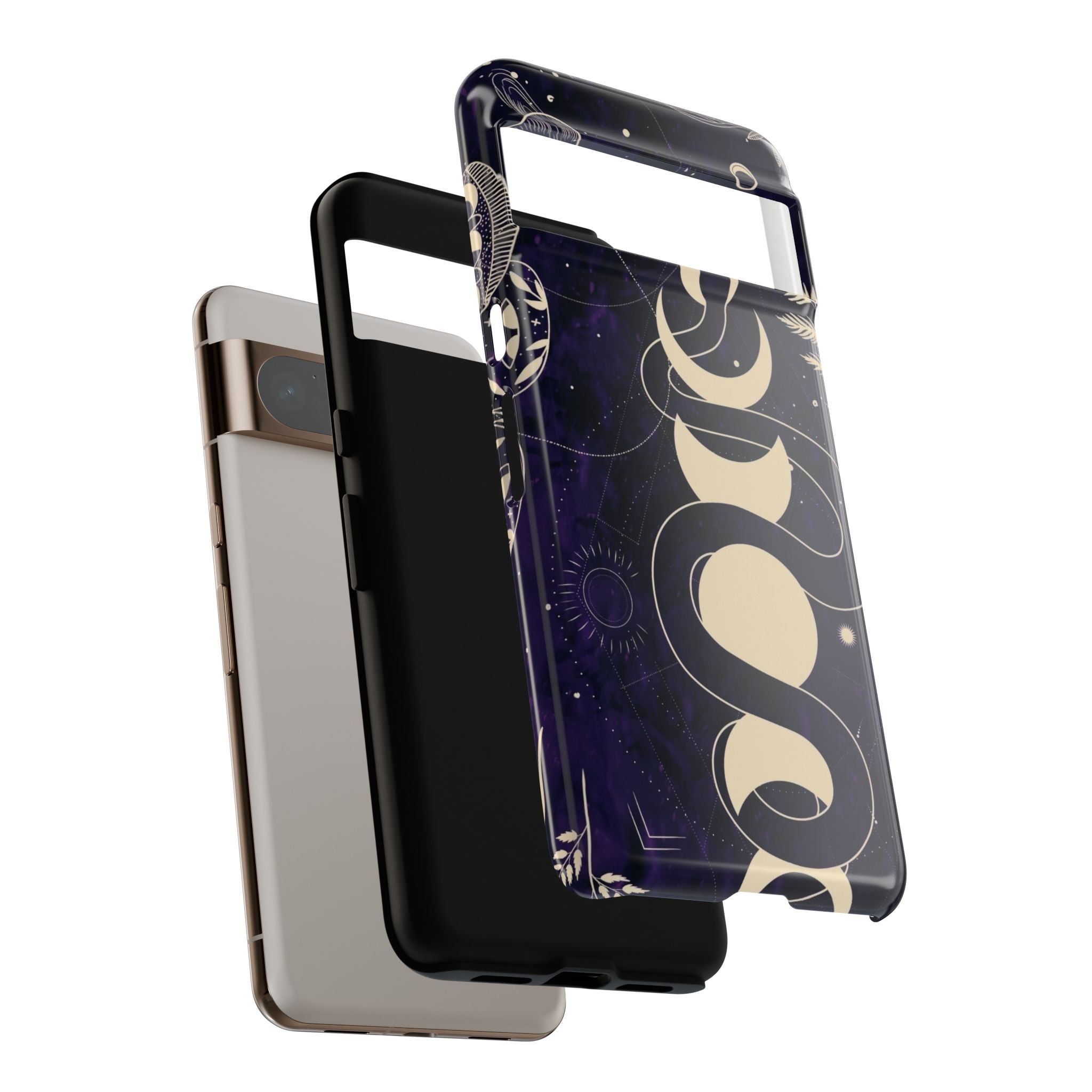 Dark Violet Phone Case with Lunar Phases, Snake & Cosmic Motifs | Durable and Stylish, Perfect for Astrology Lovers