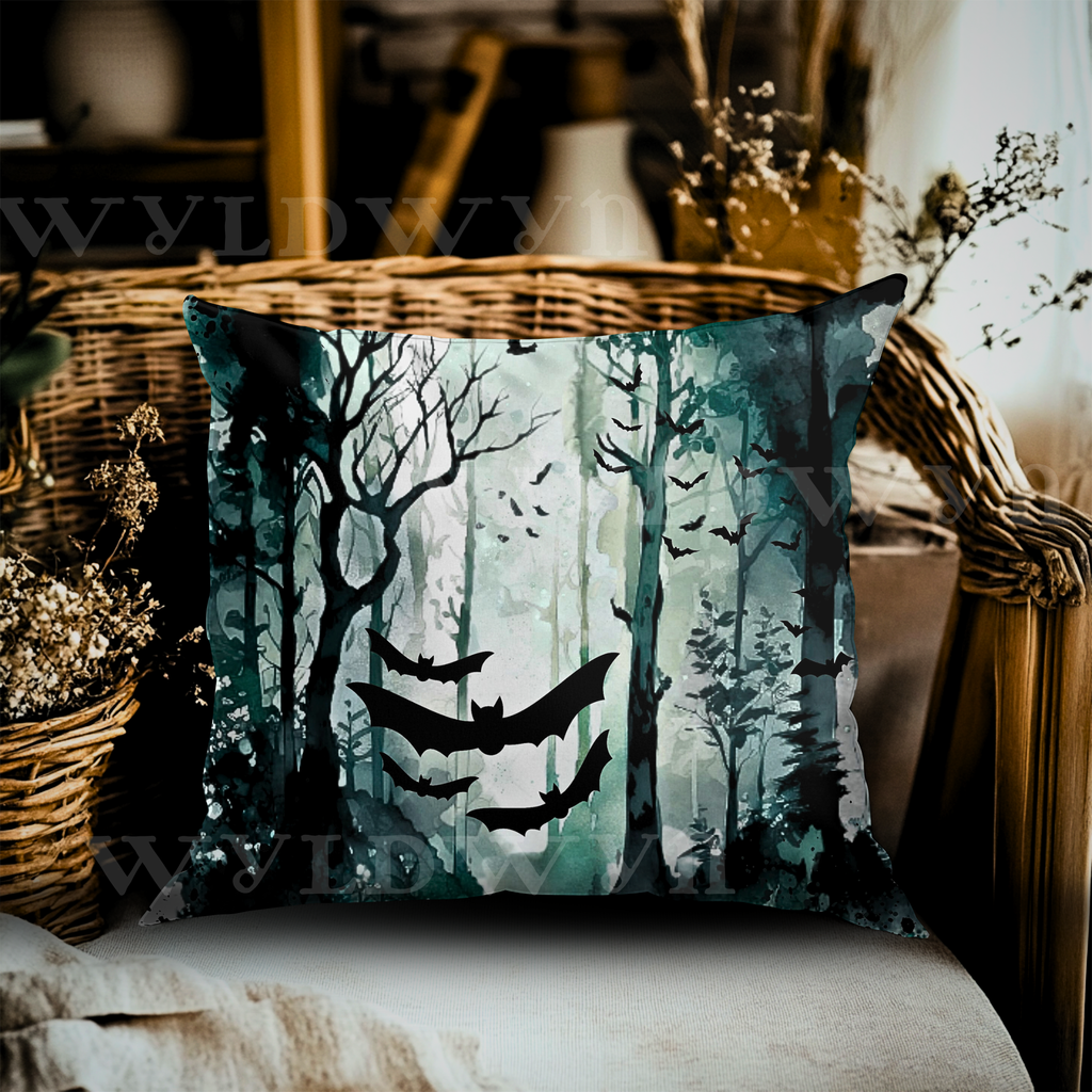 Gothic Bat Forest Faux Suede Pillow